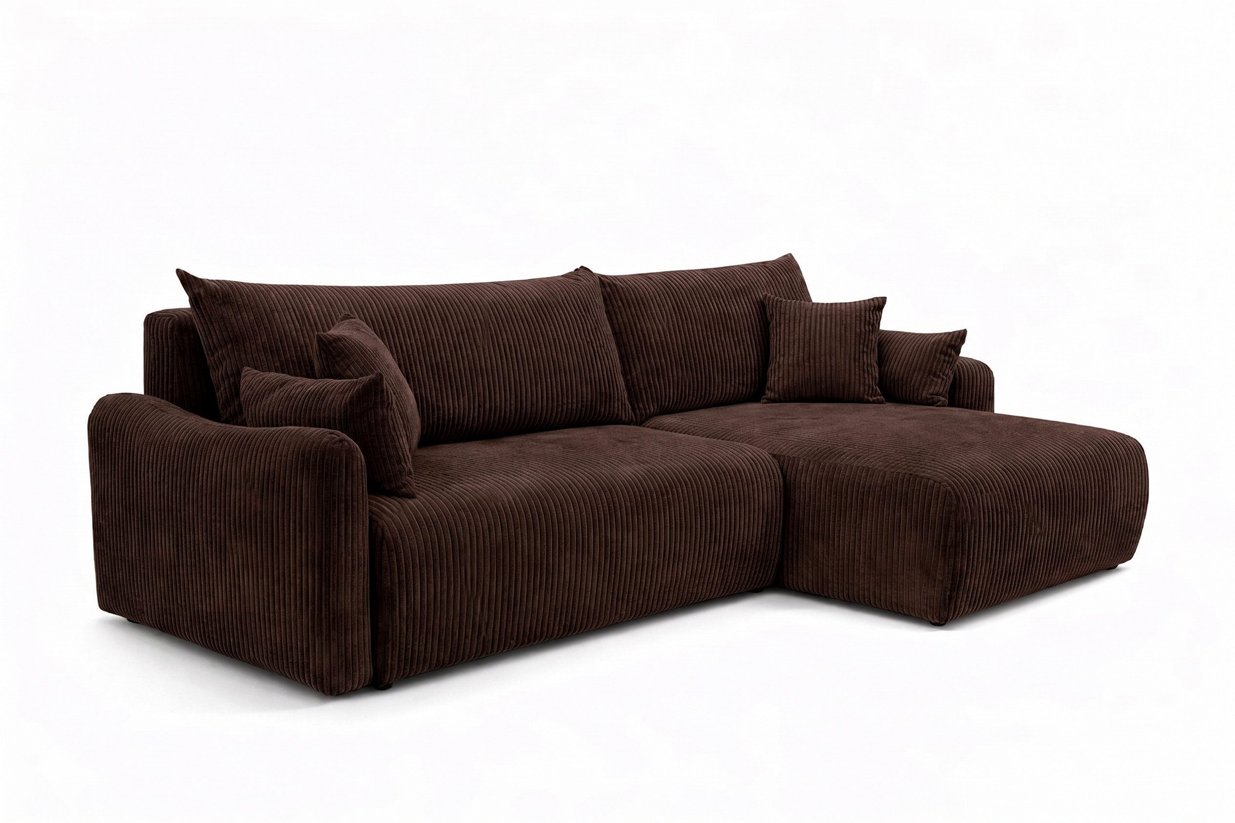 Kaiser Möbel Ecksofa mit Schlaffunktion für Wohnzimmer, Cordstoff Poso, JAPANDI, Japandi-Stil, Abgerundete Form, Große Liegefläche