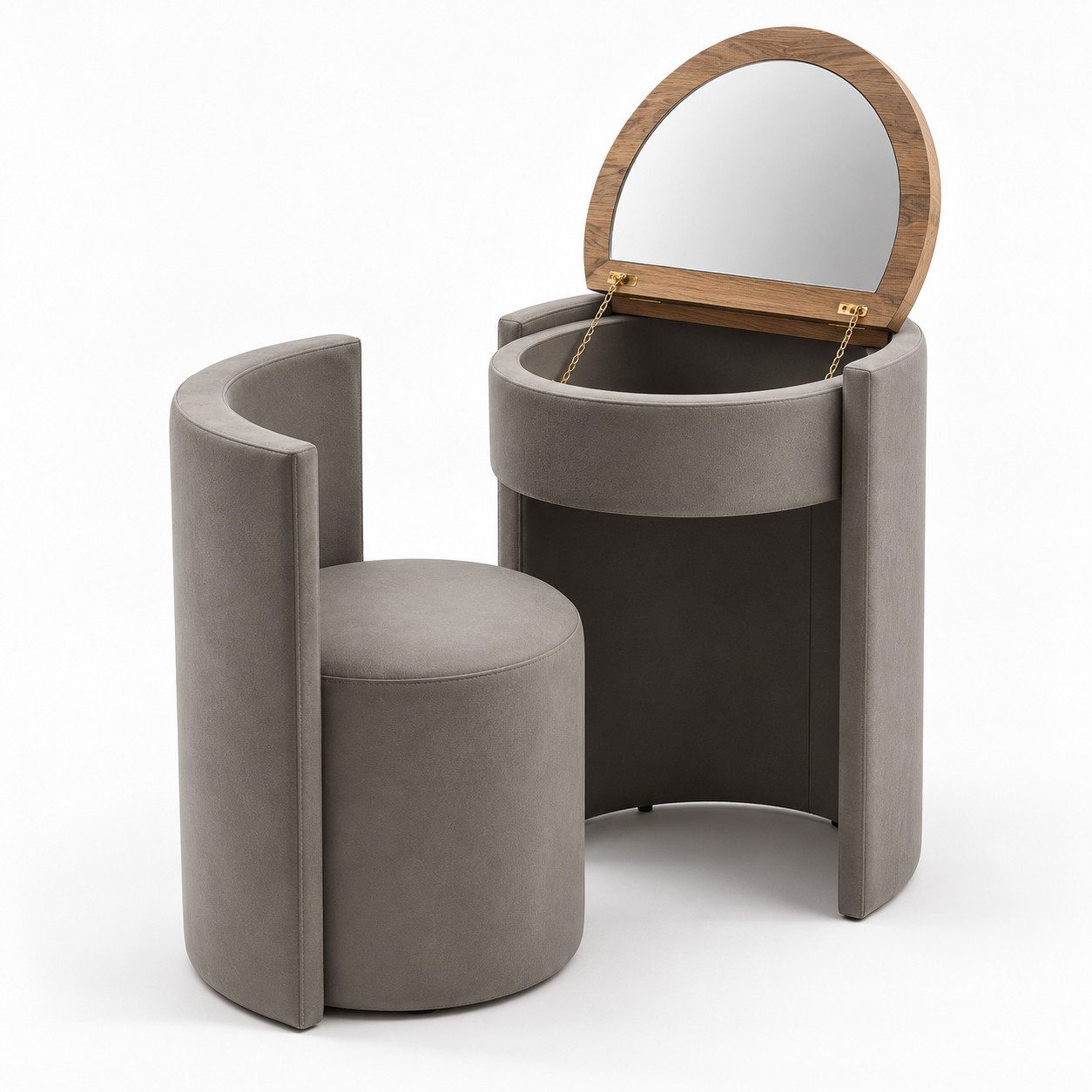 Skye Decor Schminktisch Sedora Minimalist Japandi (Set, 2-St., 2 Teilig Schminktisch mit passendem Stuhl), Kompaktes Design mit integriertem Stauraum und Spiegel
