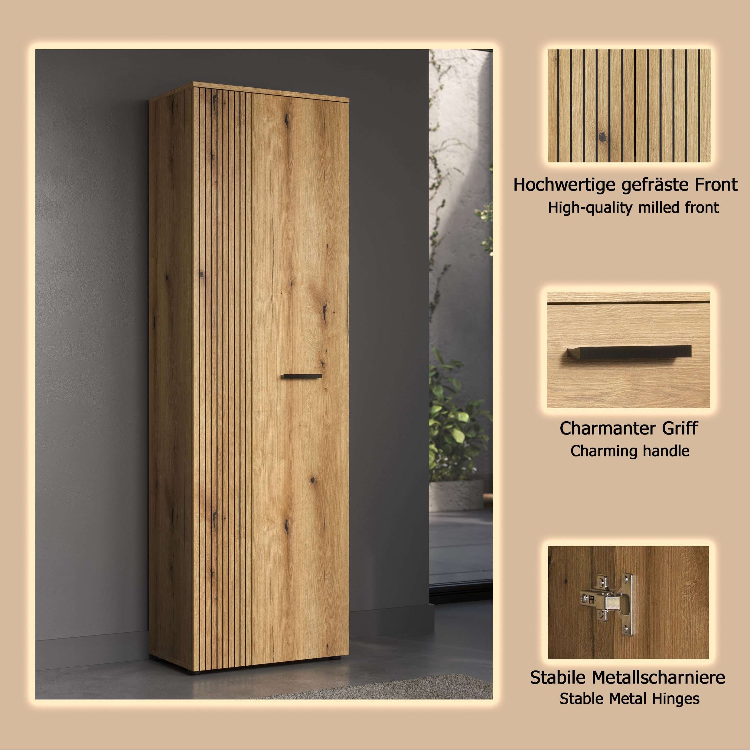 Home affaire Garderobenschrank Amrum (1-St) Garderobenschrank mit 2 Türen & 1 Kleiderstange – (B/T/H) 60/36/196 cm