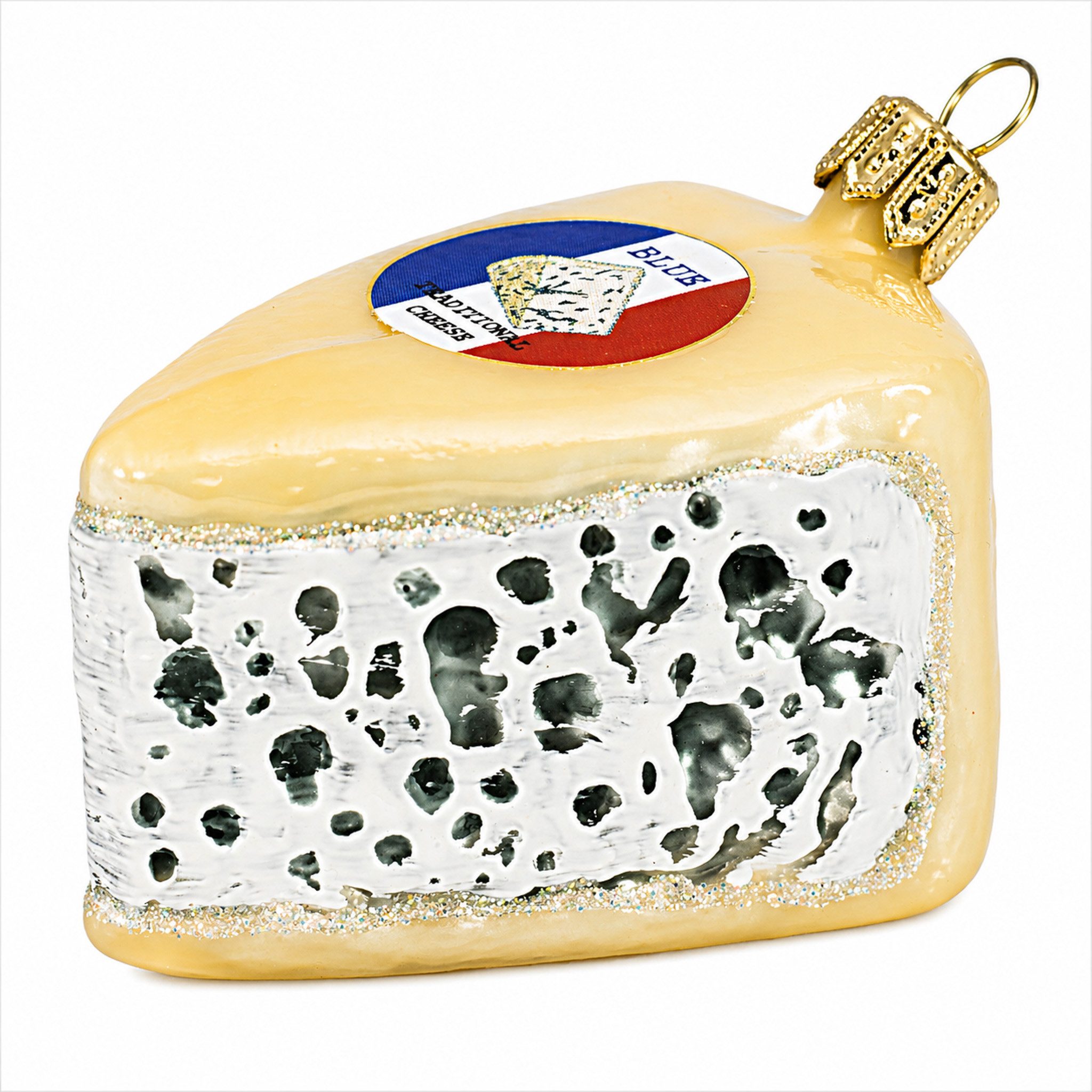 IMPULS Christbaumschmuck, Christbaumanhänger Schimmelkäse aus Glas 7cm Beige Weiß Schwarz