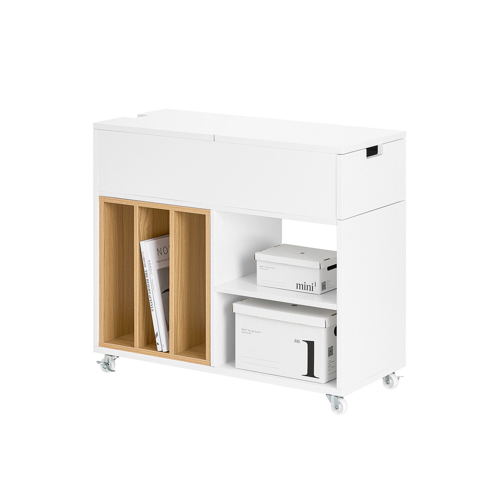 SoBuy Rollcontainer FBT134, Aktenschrank Druckertisch Bürowagen Lagerschrank mit 4 Rollen