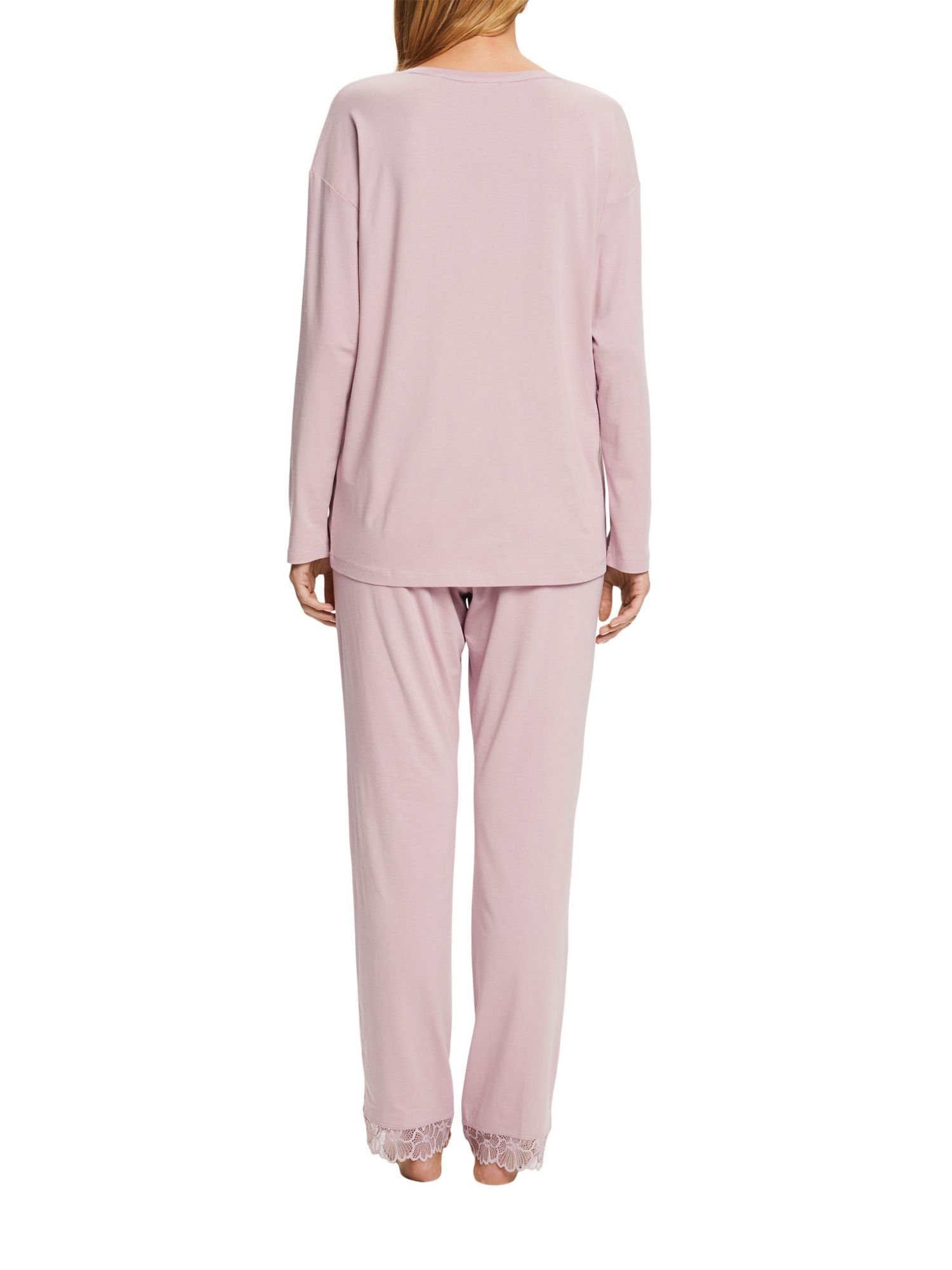 PINK Esprit Jersey-Pyjama mit Spitzendetails Pyjama LIGHT