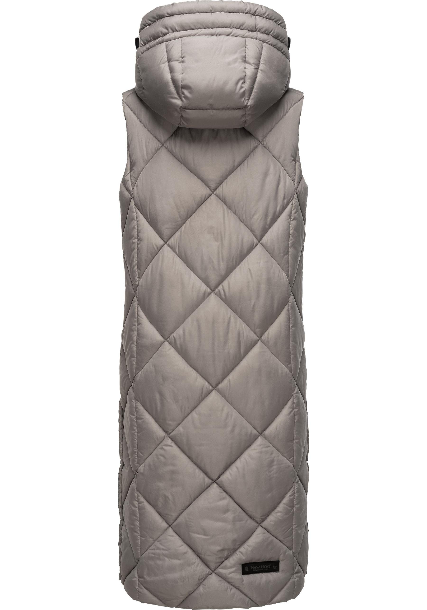 Navahoo Steppweste Schnuckel warme Damen Outdoor-Weste lang mit Kapuze