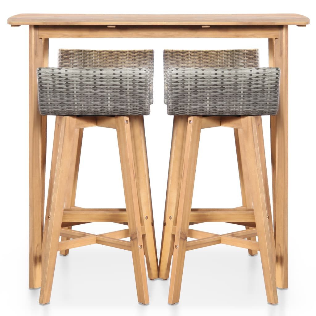 furnicato Bargruppe Bar-Set Echtholz 120x60x105 cm Braun und Hellgrau, (1-tlg), Wetterfeste Sitzgruppe mit PE-Rattan-Sitz und stabilen Barhockern