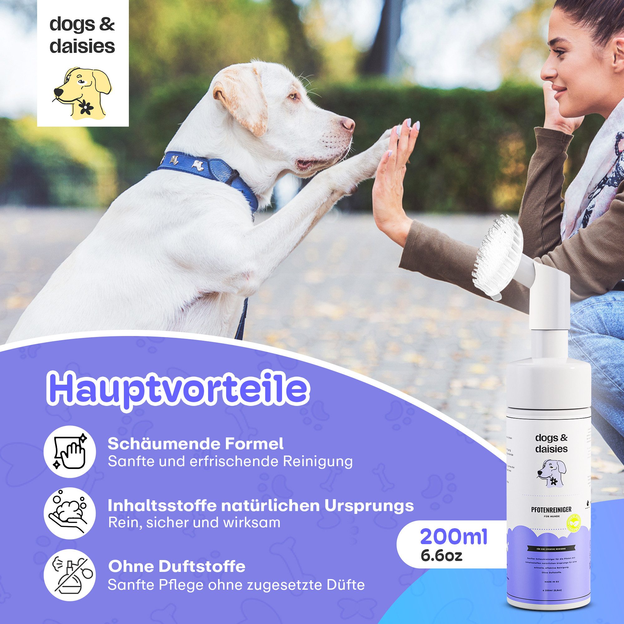 Dogs & Daisies Pfotenpflege Dogs & Daisies Hunde Pfotenreiniger mit Bürste, 200 ml