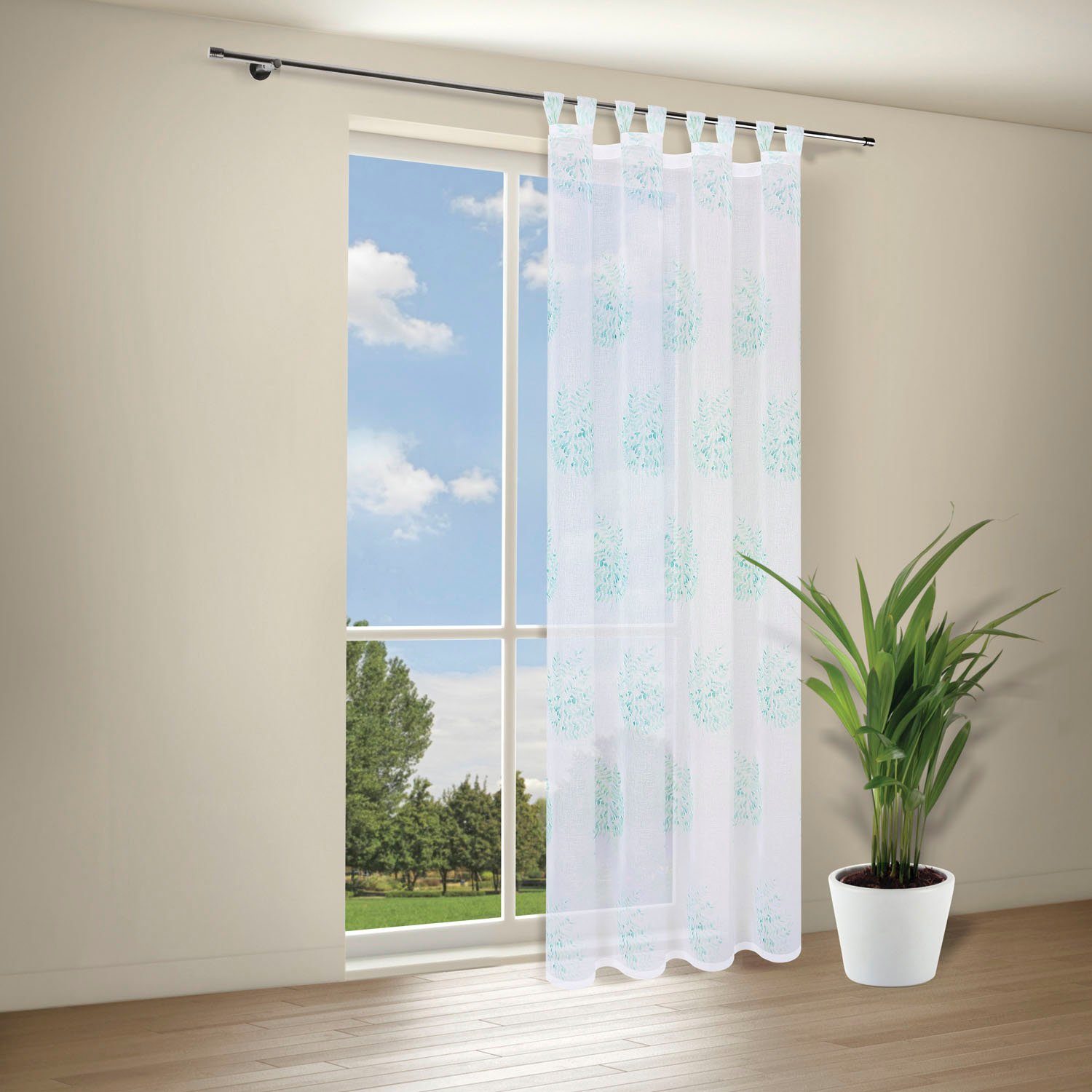 Gerster Gardine Indira (1 St), Schlaufen, halbtransparent, Wirkware, Schlaufenschal "Indira" mit Prägedruck