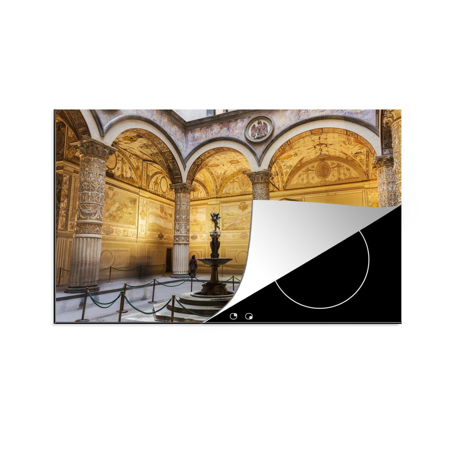 MuchoWow Herdblende-/Abdeckplatte Kleiner Innenhof des Palazzo Vecchio in Florenz, Vinyl, (1 tlg), 81x52 cm, Induktionskochfeld Schutz für die küche, Ceranfeldabdeckung