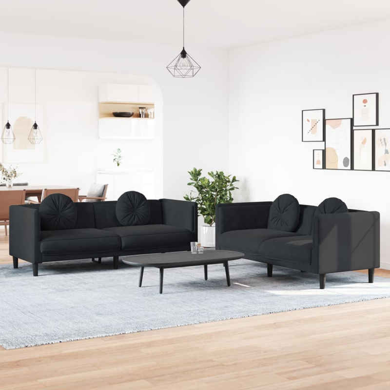 vidaXL Sofa 2-tlg. Sofagarnitur mit Kissen Schwarz Samt