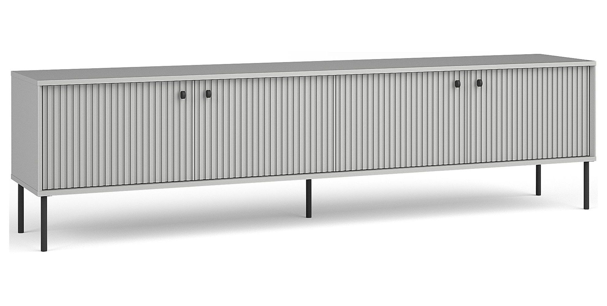 Feldmann-Wohnen Lowboard Iris (4 Türen, mit Kabelmanagement, 1 St., moderne Optik, gerillte Fronten, Soft-Close, Griffe und Füße & Metall), 207x40,5x54,8cm grau