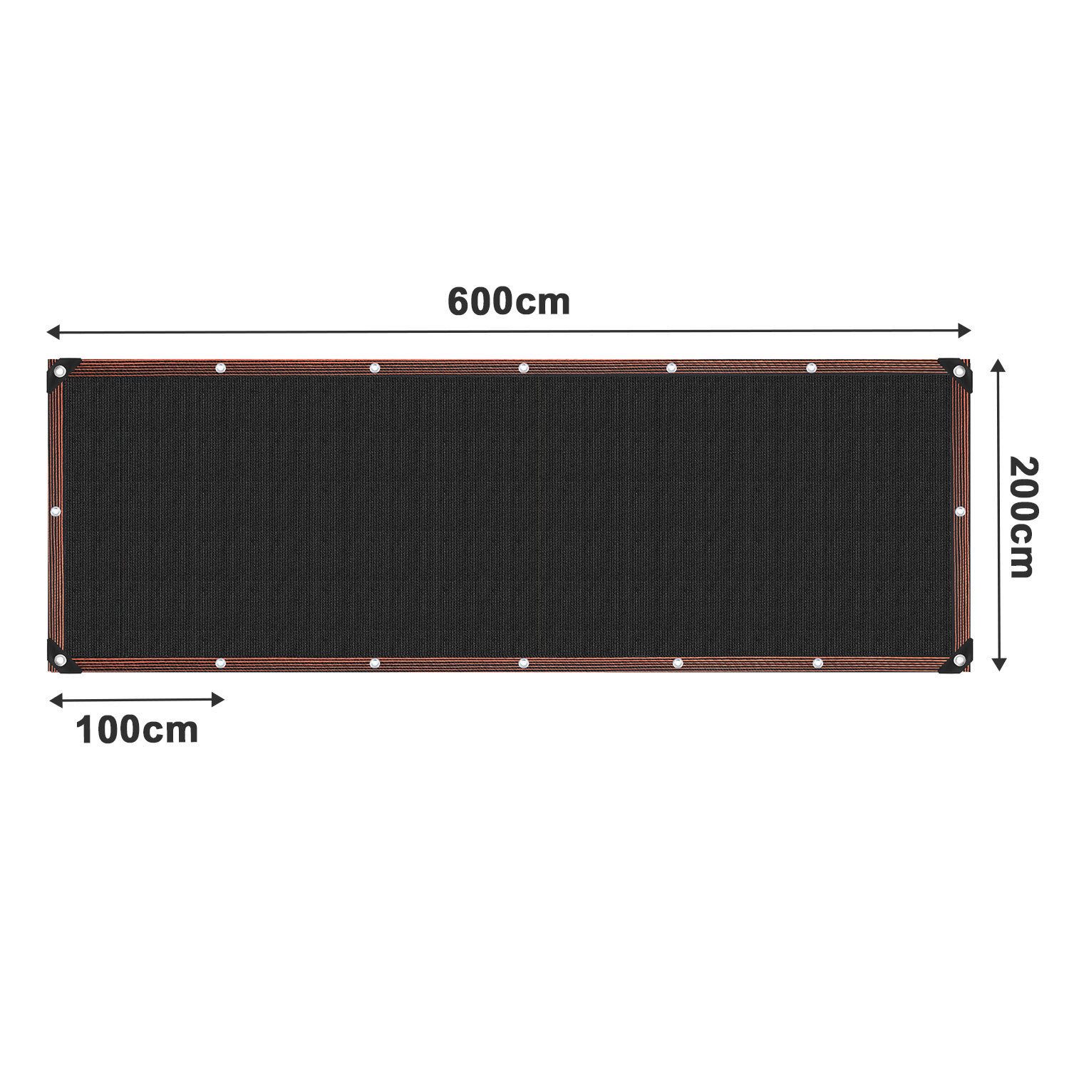 Clanmacy Sonnensegel Schattiernetz 200x600cm HDPE UV-beständig Schwarz Geeignet für Gärten