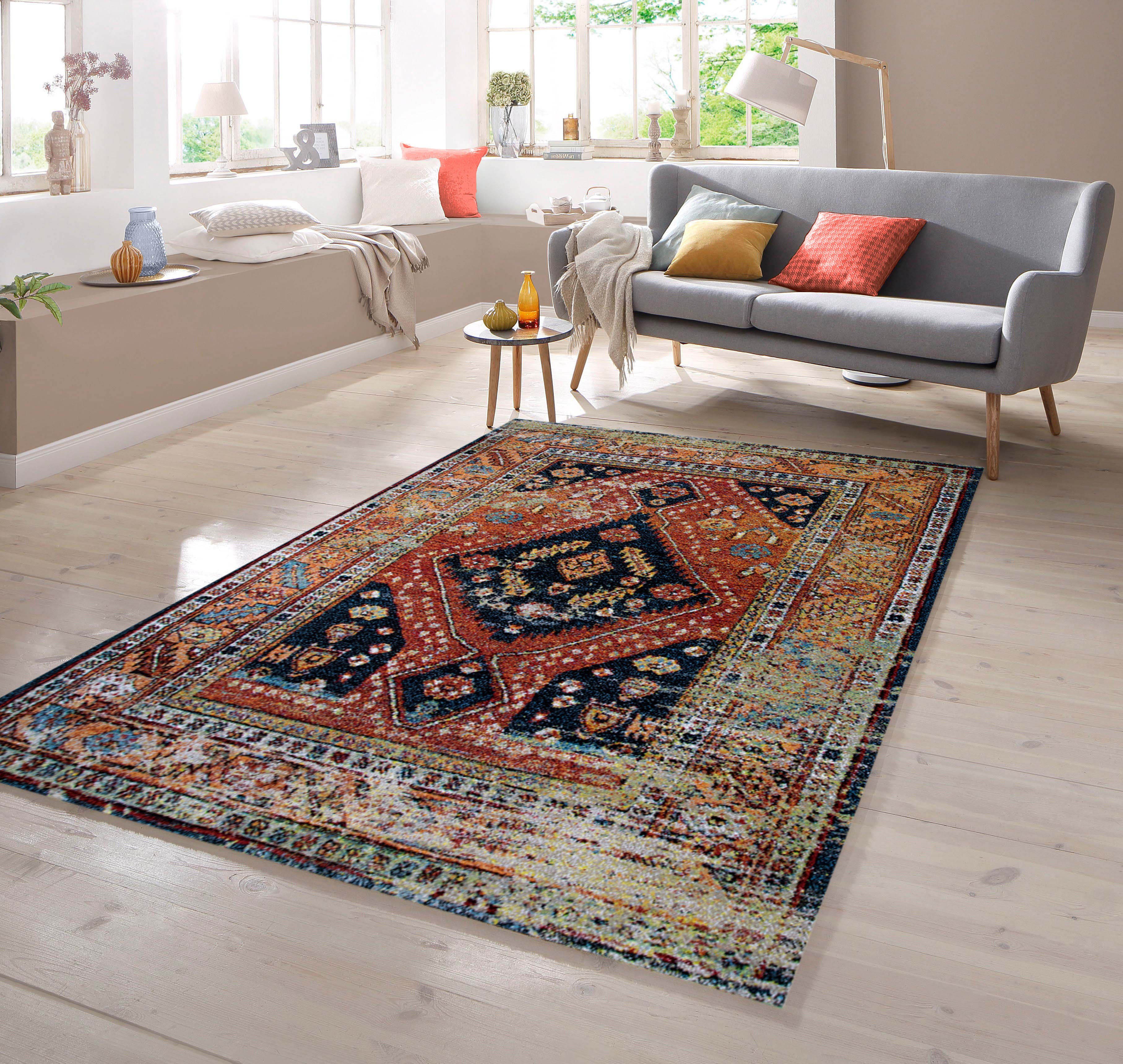 Teppich Orientalischer Teppich mit Klassischen Muster in Schwarz Rot Beige  Türkis Bunt, TeppichHome24, rechteckig | Kurzflor-Teppiche