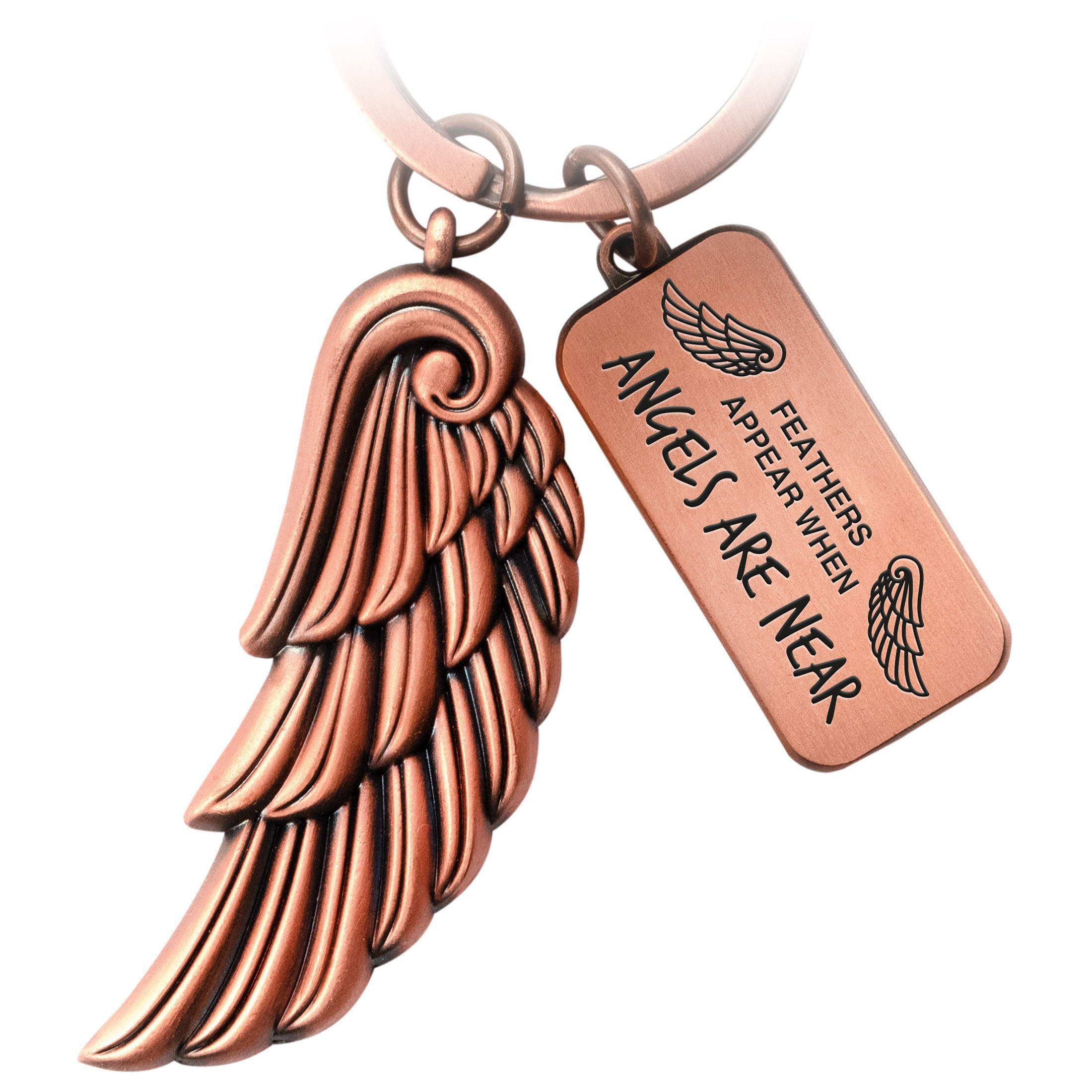 FABACH Schlüsselanhänger Engelsflügel Angel mit Gravur - Angels Are Near - Schutzengel Geschenk Antique Roségold