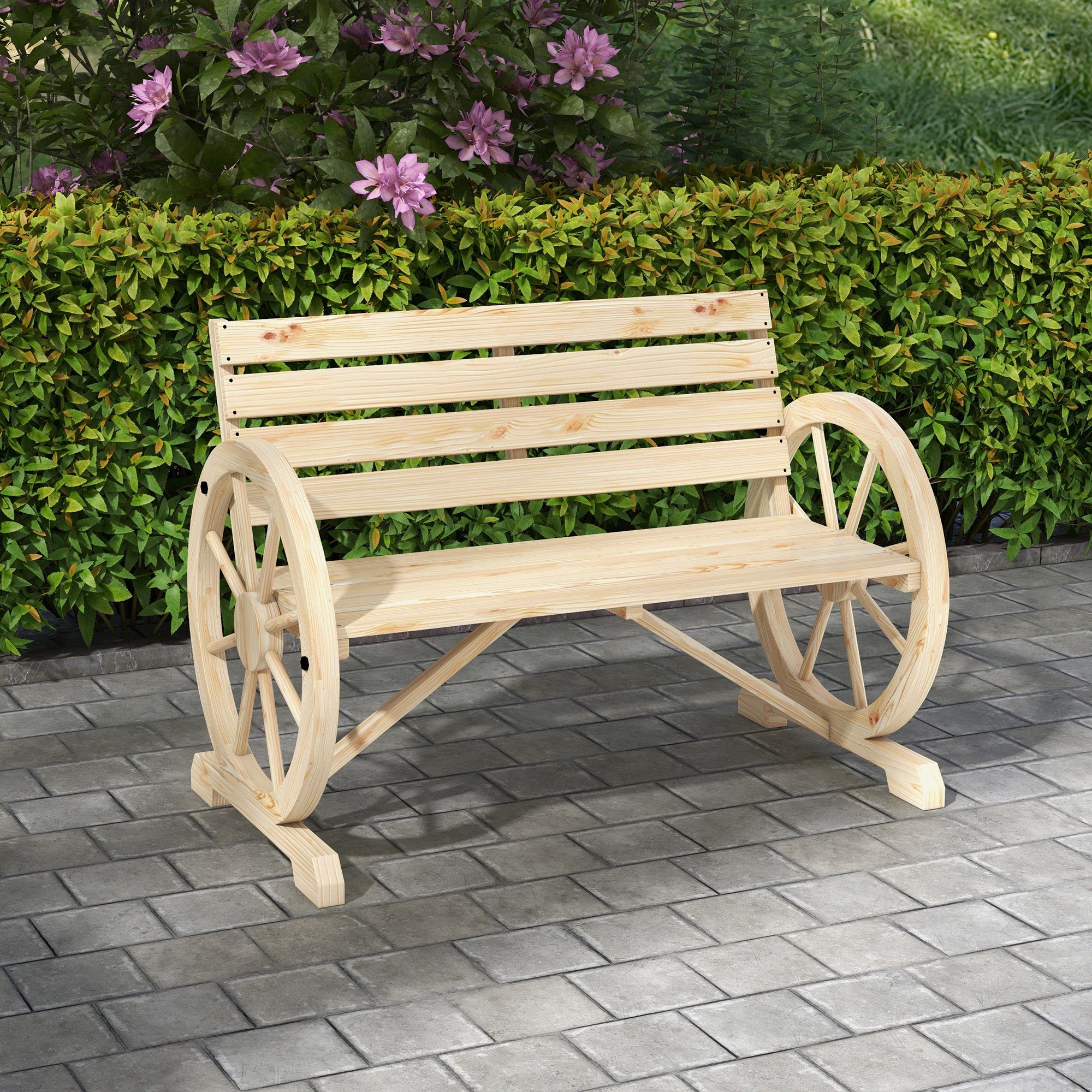 Outsunny Bank Gartenbank 2-Sitzer Parkbank im Wagenrad-Design (Holzbank, 1- günstig online kaufen