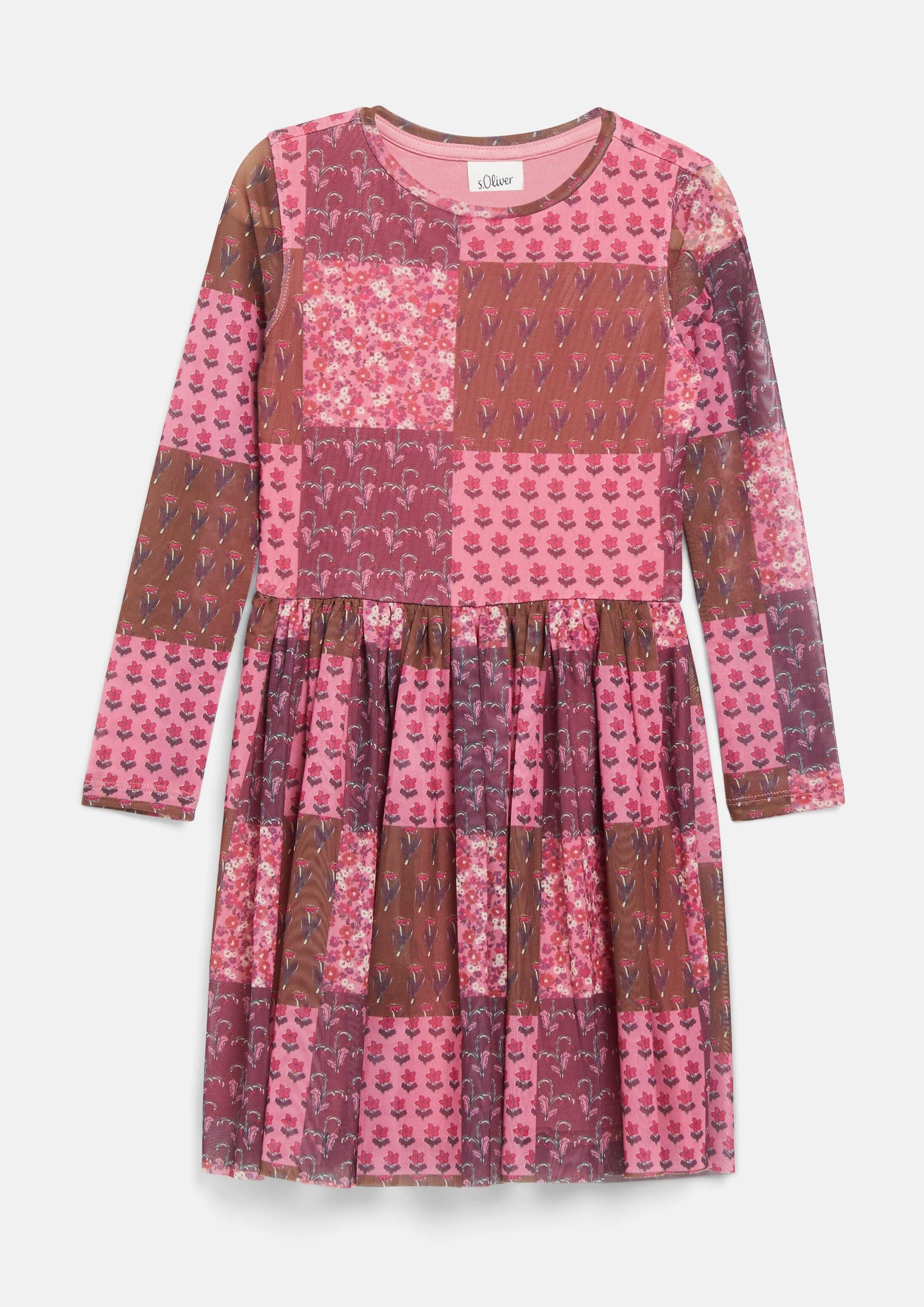 s.Oliver Minikleid Kleid Kurzes Meshkleid mit All-over-Print