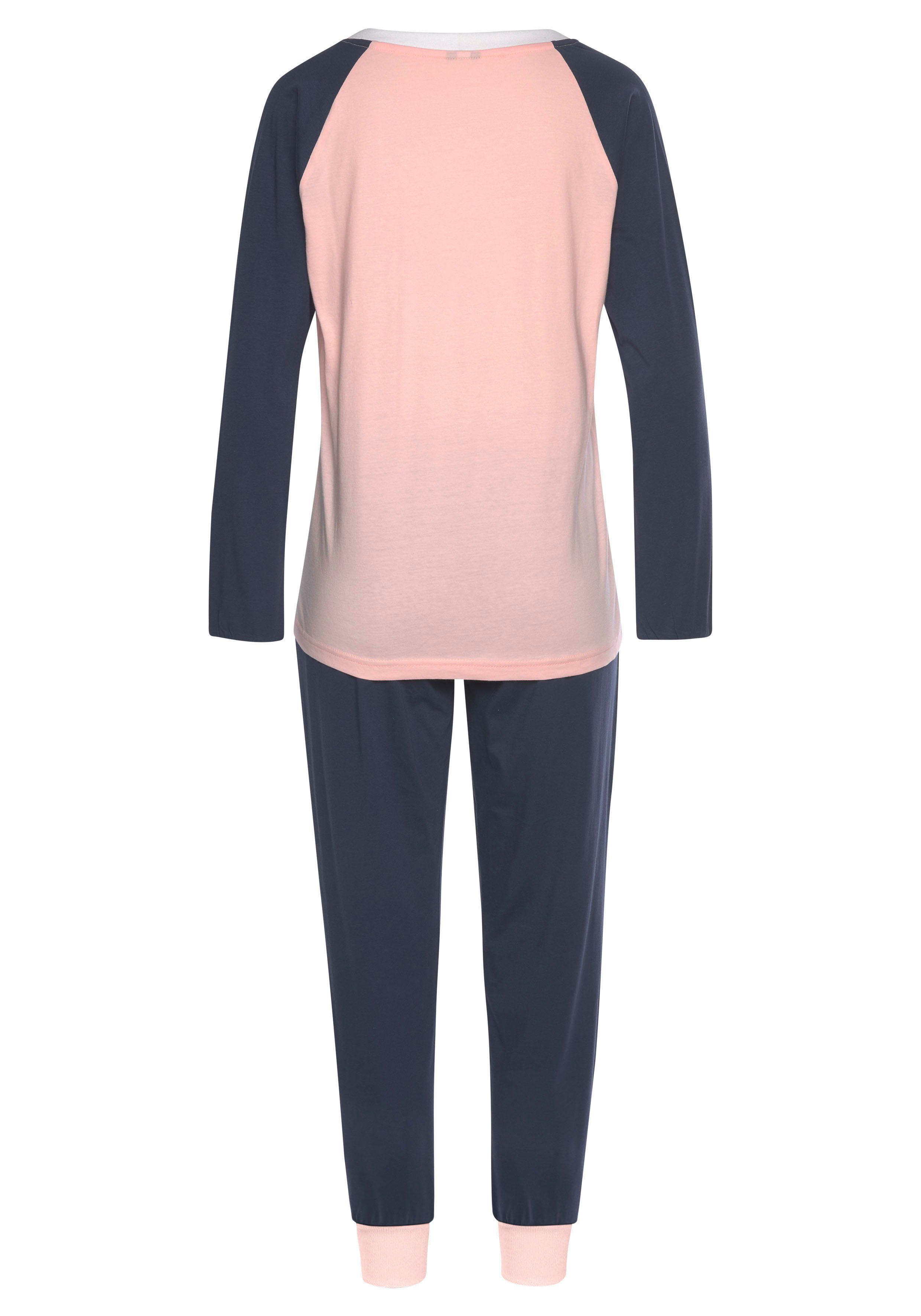 KangaROOS Pyjama kontrastfarbenen mit 1 rosa-dunkelblau (2 Raglanärmeln tlg., Stück)