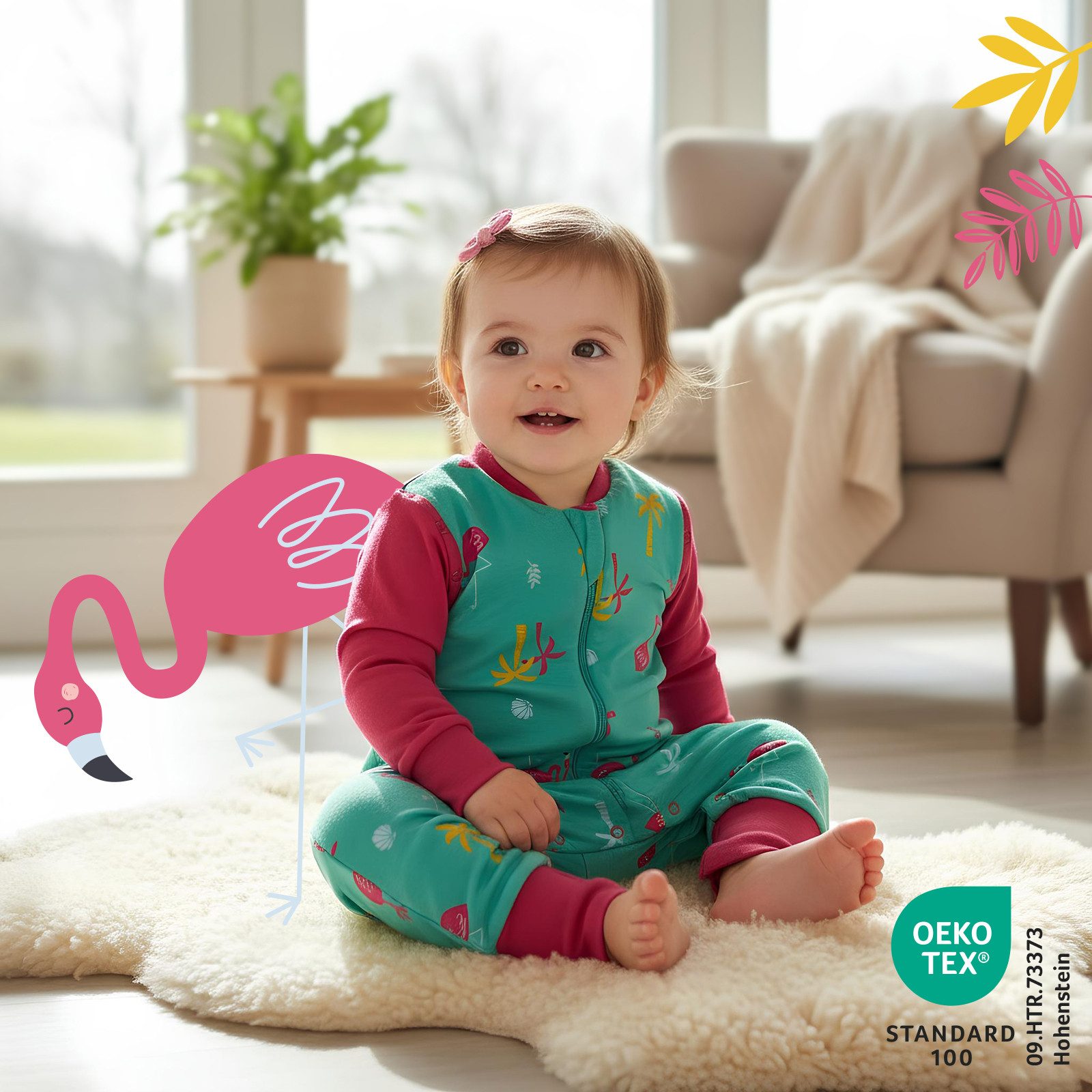 Schlummersack Kinderschlafsack Bio Schlafsack mit Füßen und umklappbaren Bündchen, 2.5 Tog OEKO-TEX