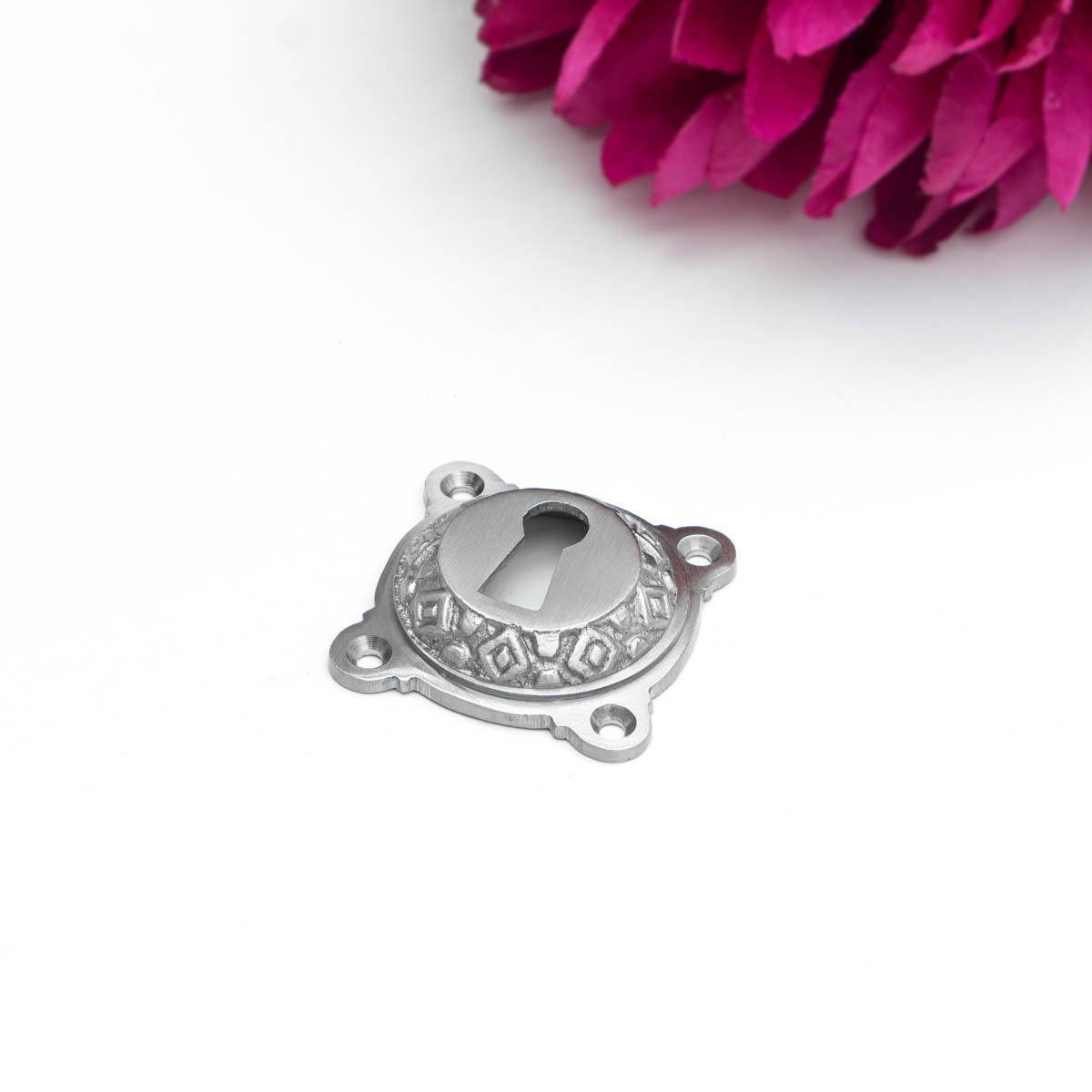 Antikas Türbeschlag Schlüssellochrosette für Zimmertüren - edles Design, BB, Nickel Matt.