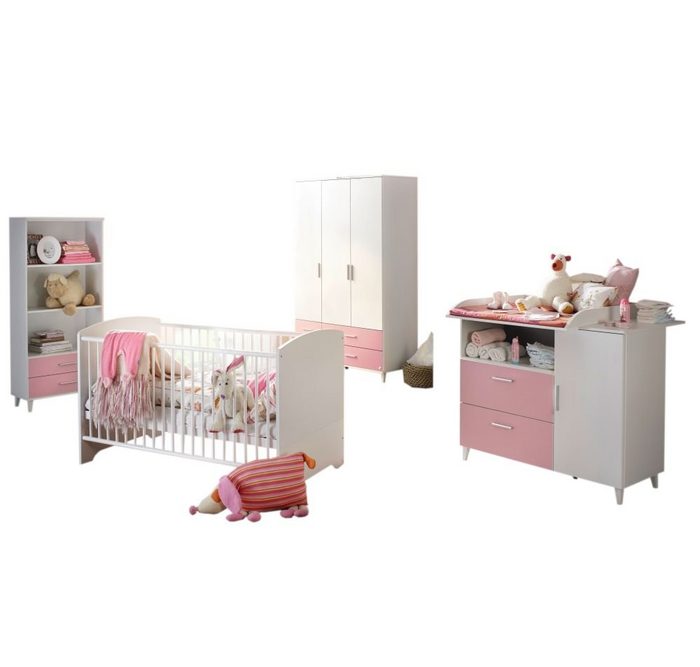 Kindermöbel 24 Babyzimmer-Komplettset Babyzimmer Elisa 2 - 4-tlg-teilig weiß - rosa