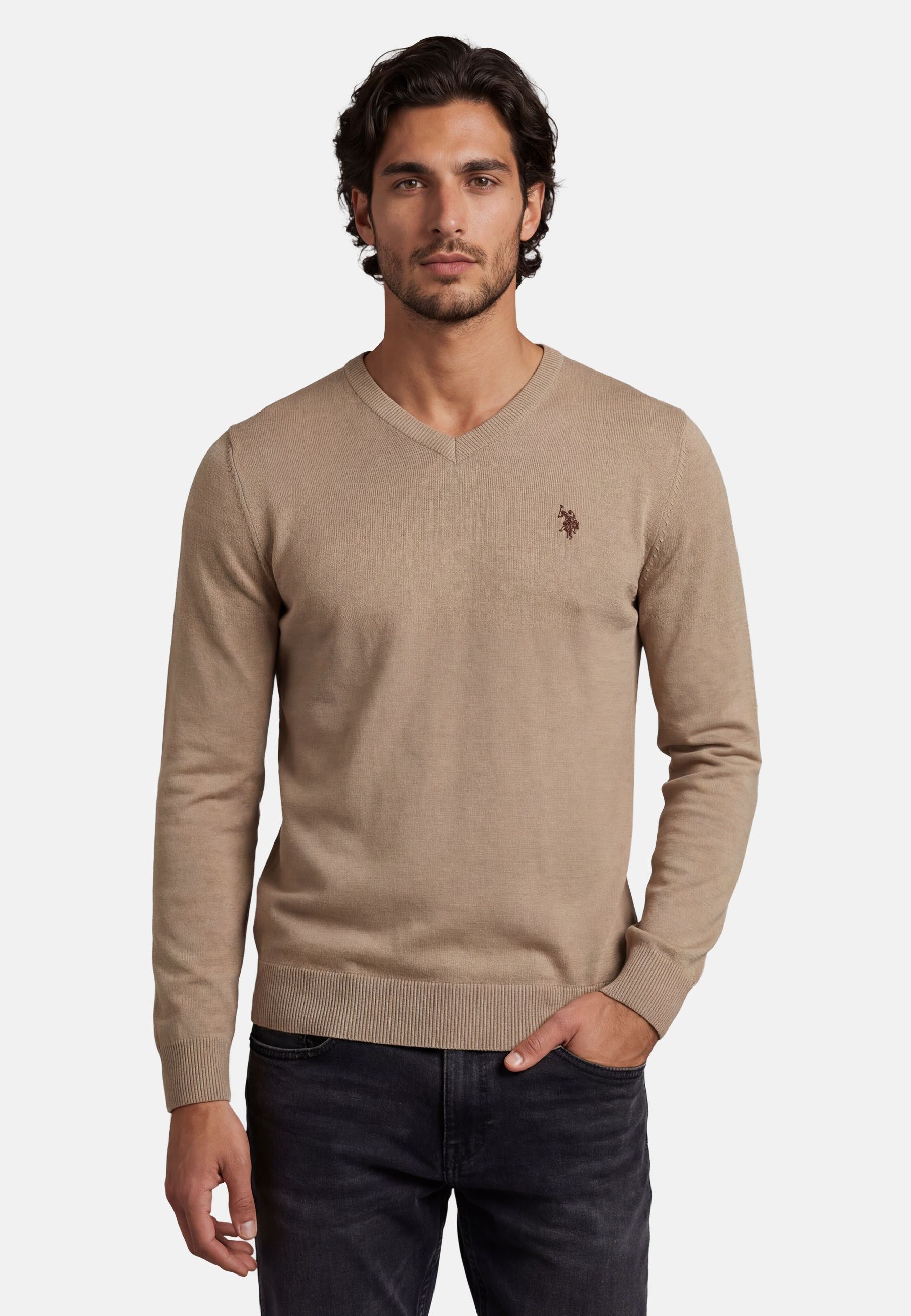 U.S. Polo Assn. V-Ausschnitt-Pullover Longsleeve USPhil – Herren V-Neck Classic Fit mit Logo-Stickerei Angenehme Baumwollmischung, weiches Material und sportiver Look