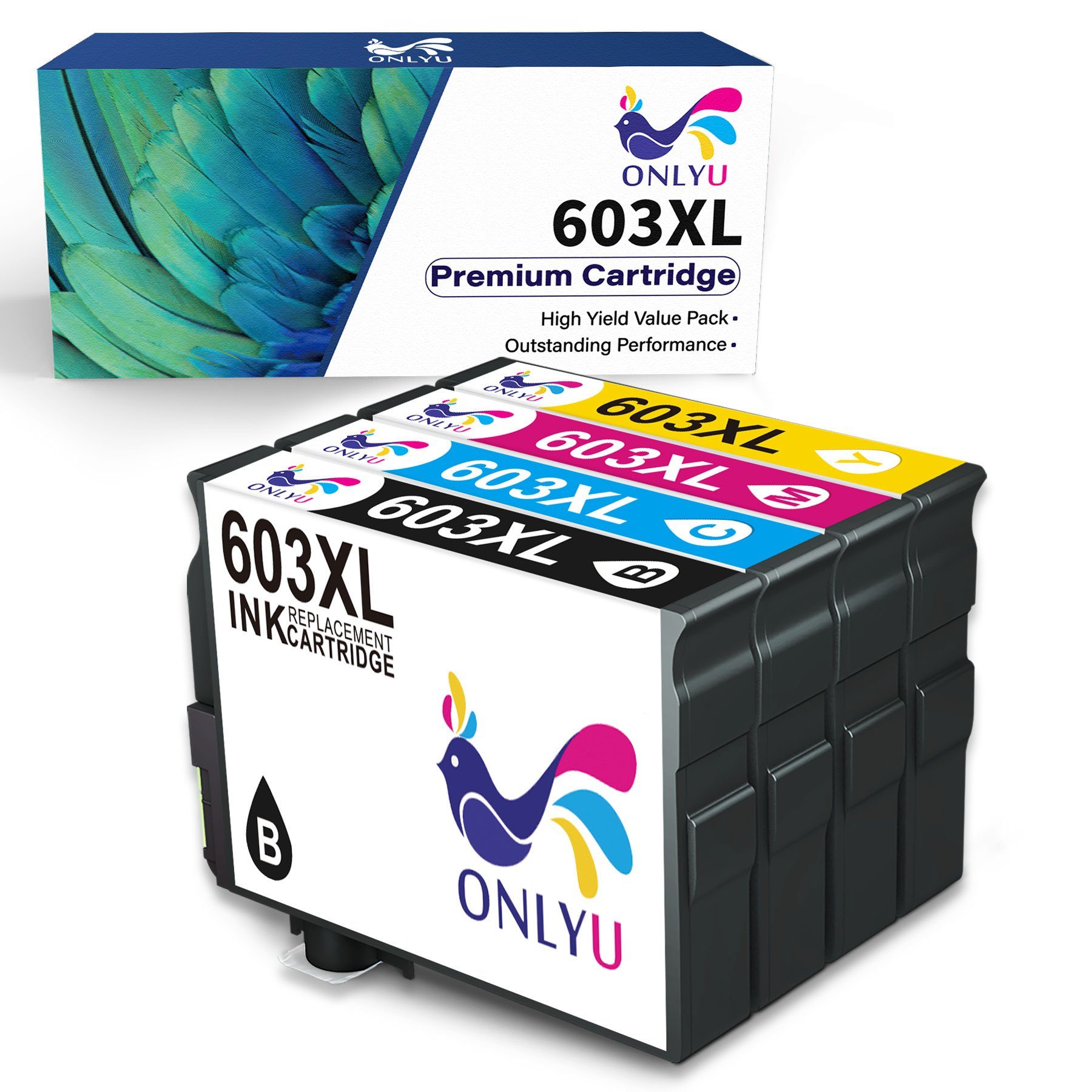 ONLYU ersetzt für EPSON 603XL 603 multipack XP-2100 XP-2105 WF-2830 Tintenpatrone 1x Schwarz, 1x Cyan, 1x Magenta, 1x Gelb(4er-pack)