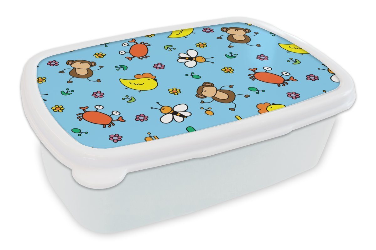MuchoWow Lunchbox Tiere - Bienen - Muster, Kunststoff, (2-tlg), Brotbox für Kinder und Erwachsene, Brotdose, für Jungs und Mädchen weiß