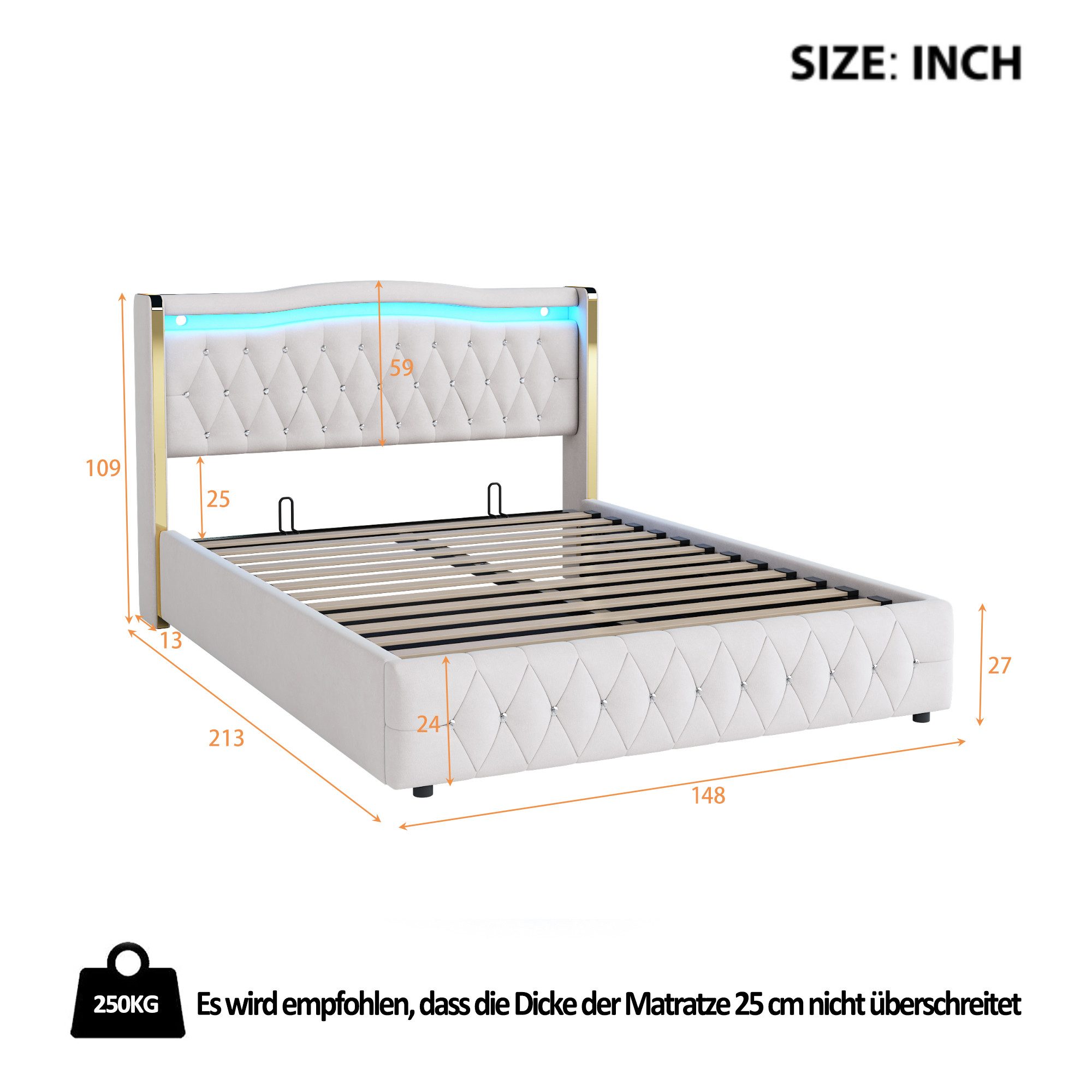 Celya Polsterbett Doppelbett, Mit Hydraulik zur günstig online kaufen