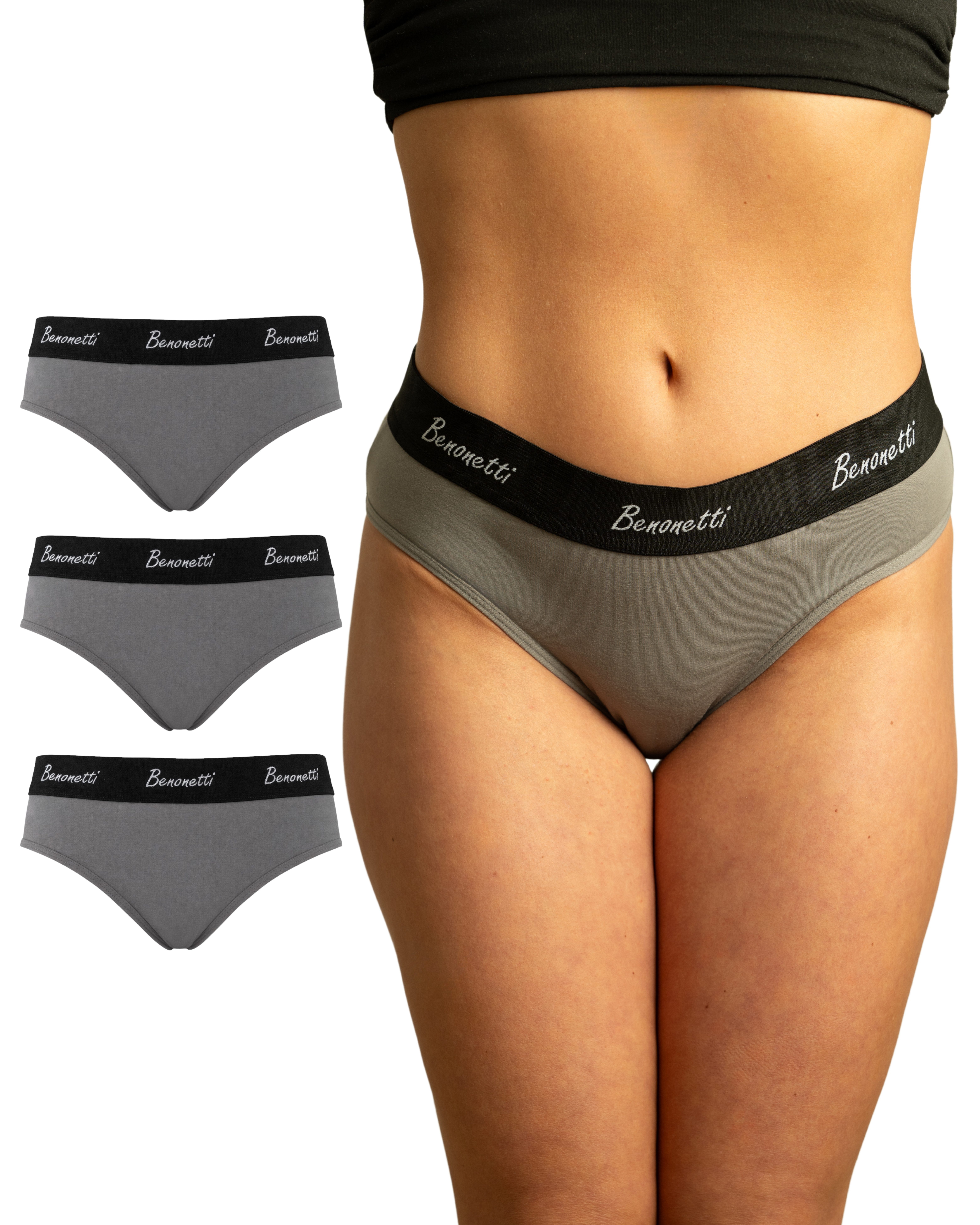 Benonetti Slip Damen 3er Pack aus Baumwolle und bequemer Passform (3er Set, 3er-Pack) Elastisch und bequemer Bund mit Logo, Elastikbund