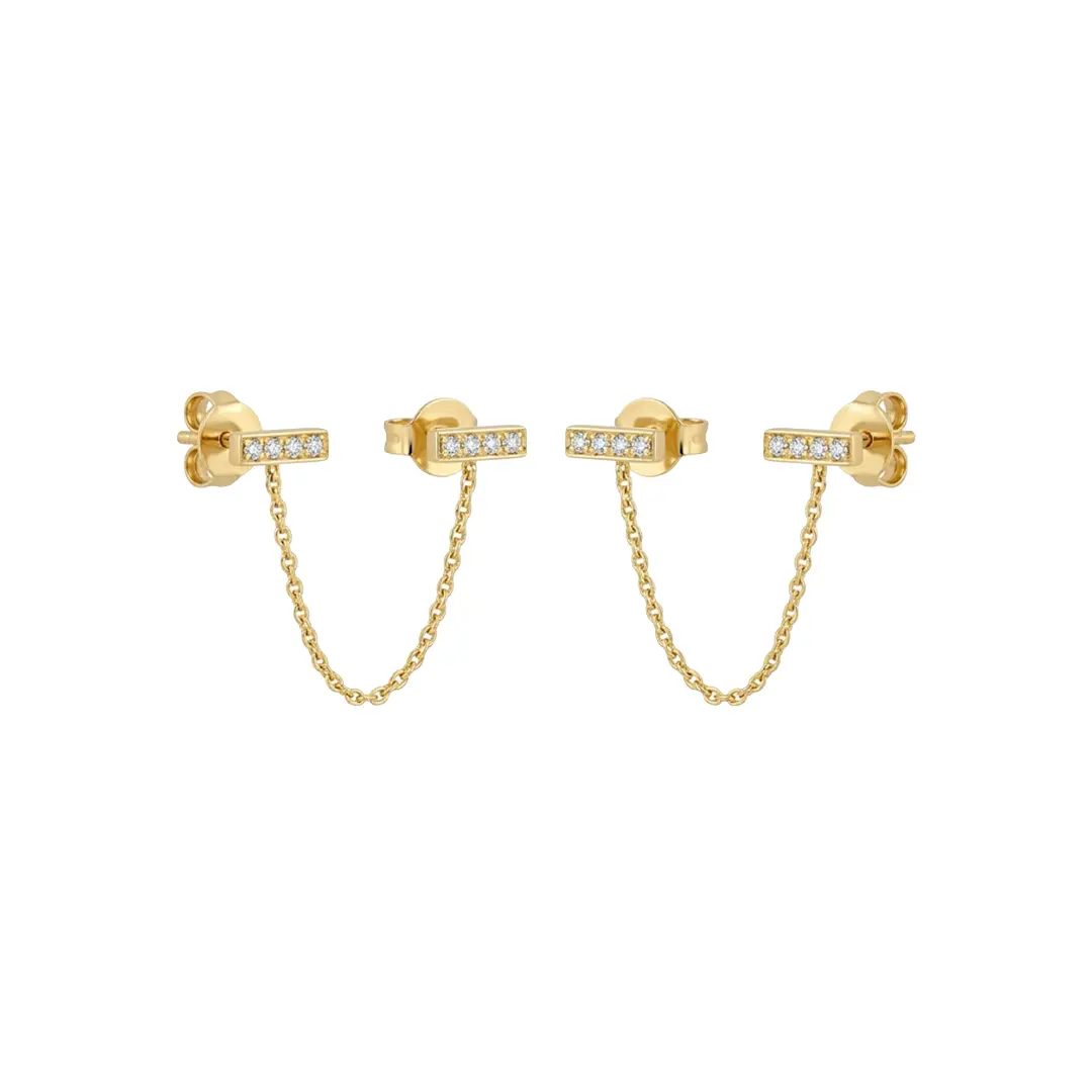 Suzan Gold Paar Ohrstecker Chain Stud Earrings – 925 Sterling Silber Ohrstecker mit Kette