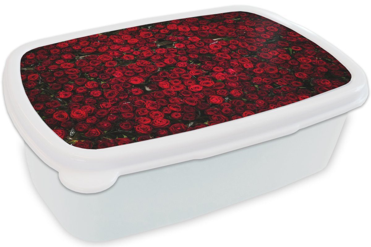 Lunchbox für Kinder Kunststoff, und - Erwachsene, (2-tlg), Rot, MuchoWow Brotdose, Rosen Brotbox Blumen Jungs weiß - und Mädchen für