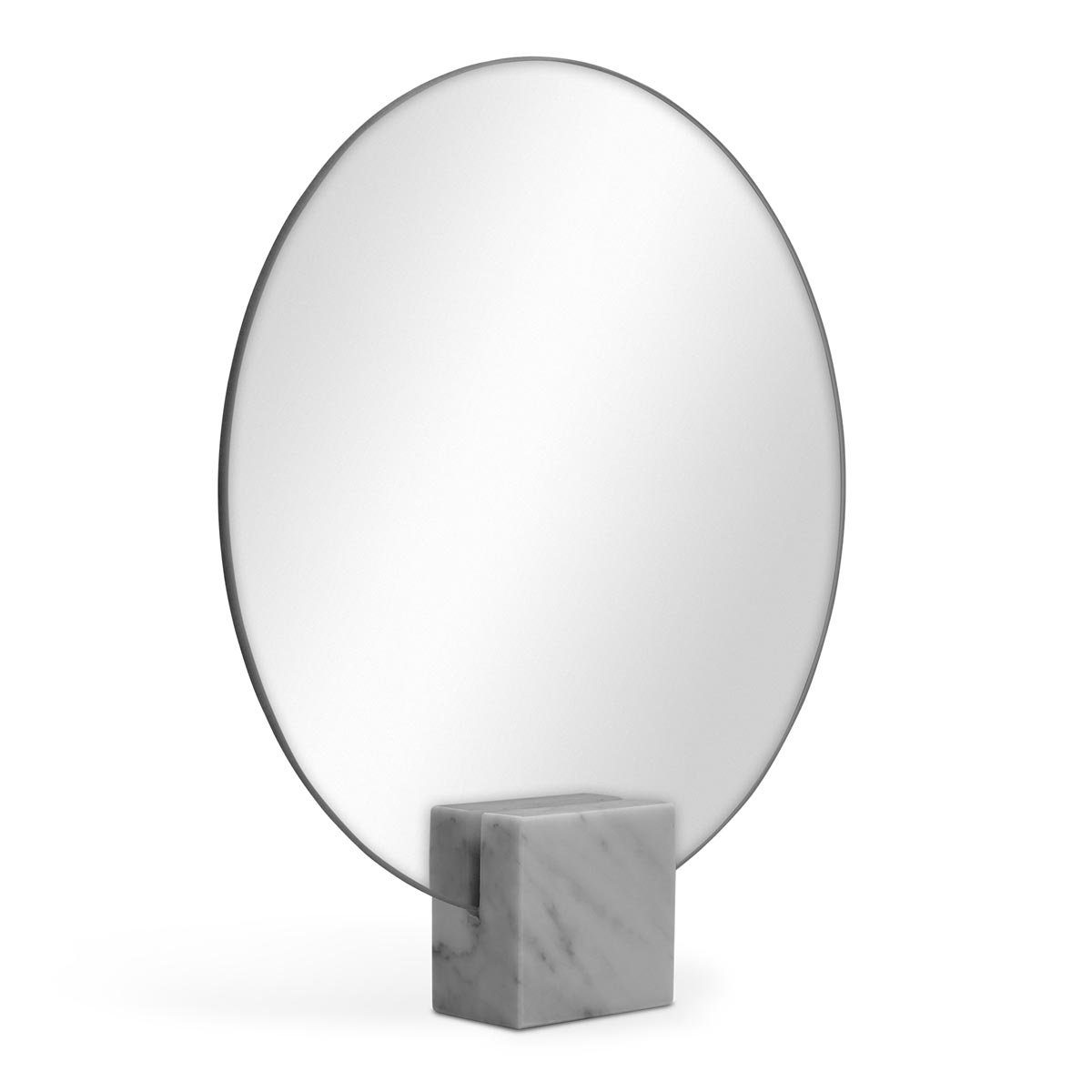 PHOTOLINI Spiegel mit Marmor-Standfuß, modernes Design, Tischspiegel rund 30 cm | Spiegel