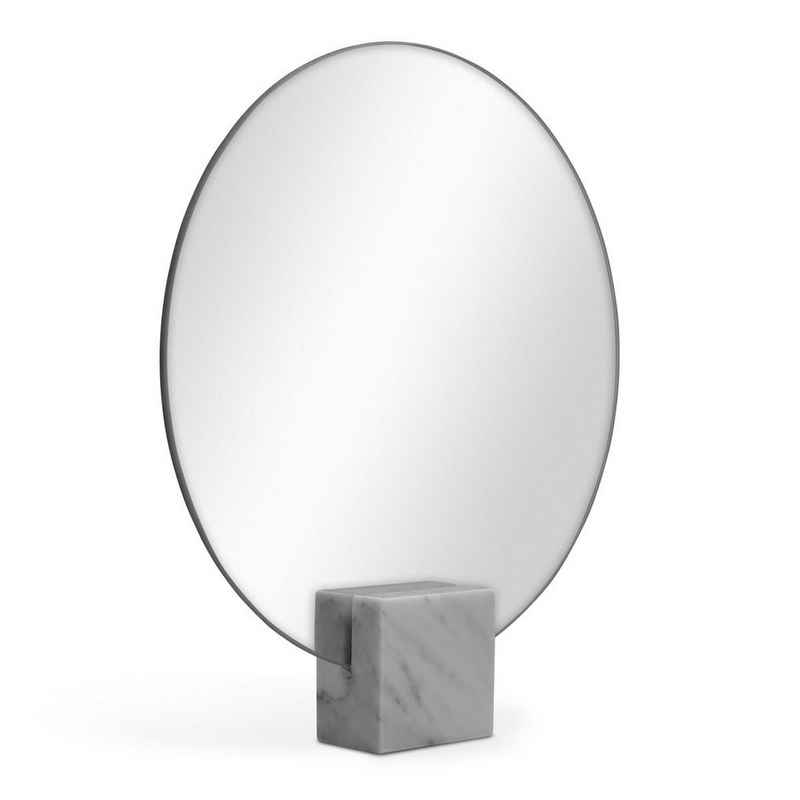 PHOTOLINI Spiegel mit Marmor-Standfuß, modernes Design, Tischspiegel rund 30 cm