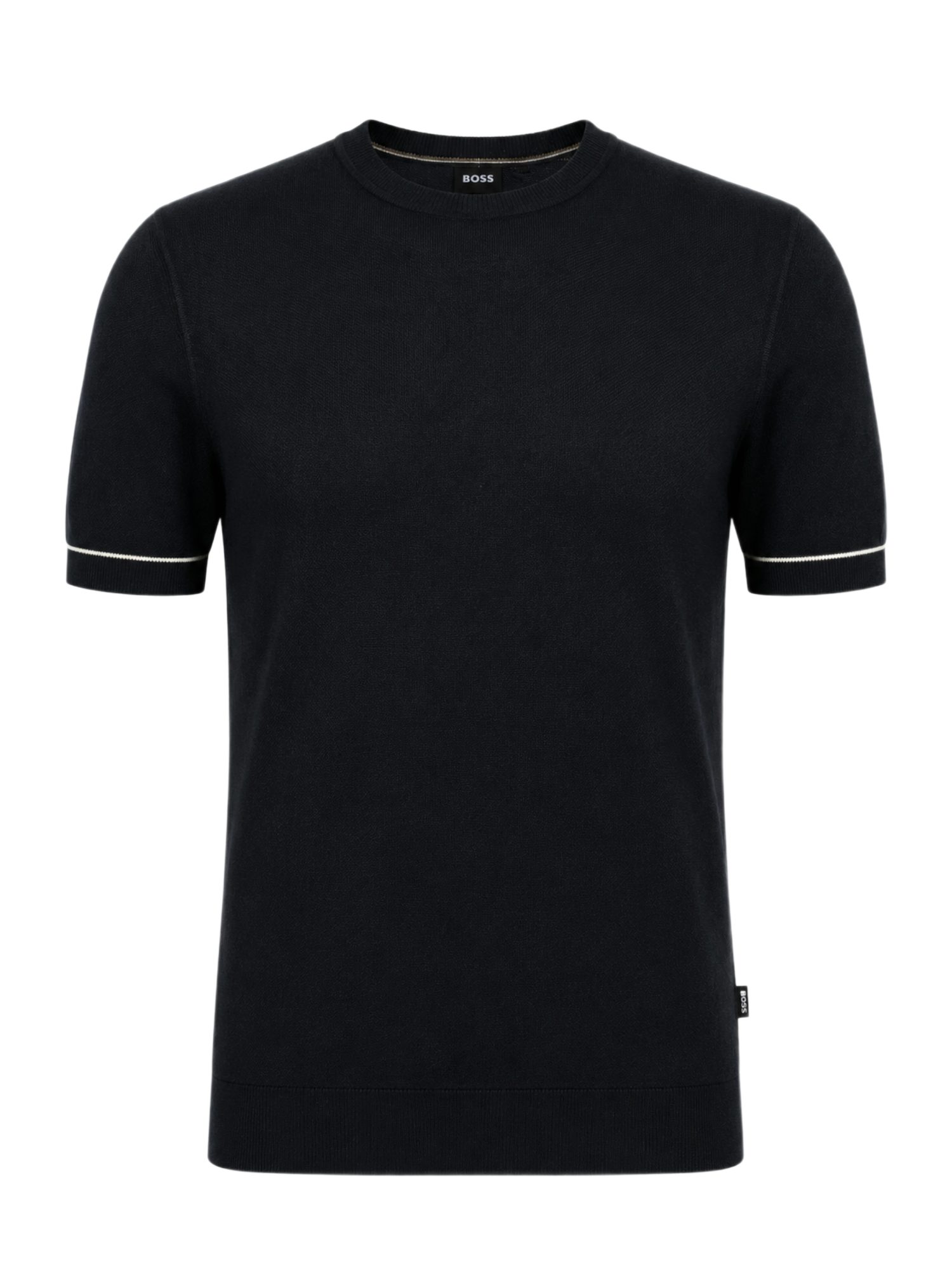 BOSS Strickpullover BOSS Men Black schwarz,Freizeit,Baumwolle,Gestreift,Rundhals,Kurz,Regular Fit