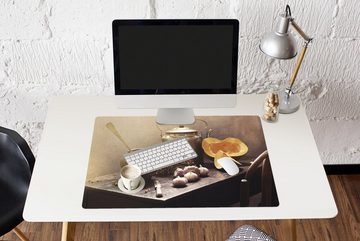 MuchoWow Gaming Mauspad Stilleben - Kürbis - Knoblauch - Pfanne - Tisch (1-St), Büro für Tastatur und Maus, Mousepad Gaming, 90x60 cm, XXL, Großes