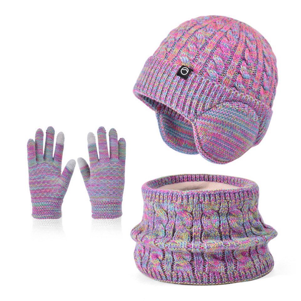 Coonoor Mütze & Schal Kinder-Wintermütze, Schal und Handschuhe, warme Thermo-Strickmütze (mit Ohrenschützern), Halswärmer, Touchscreen-Handschuh