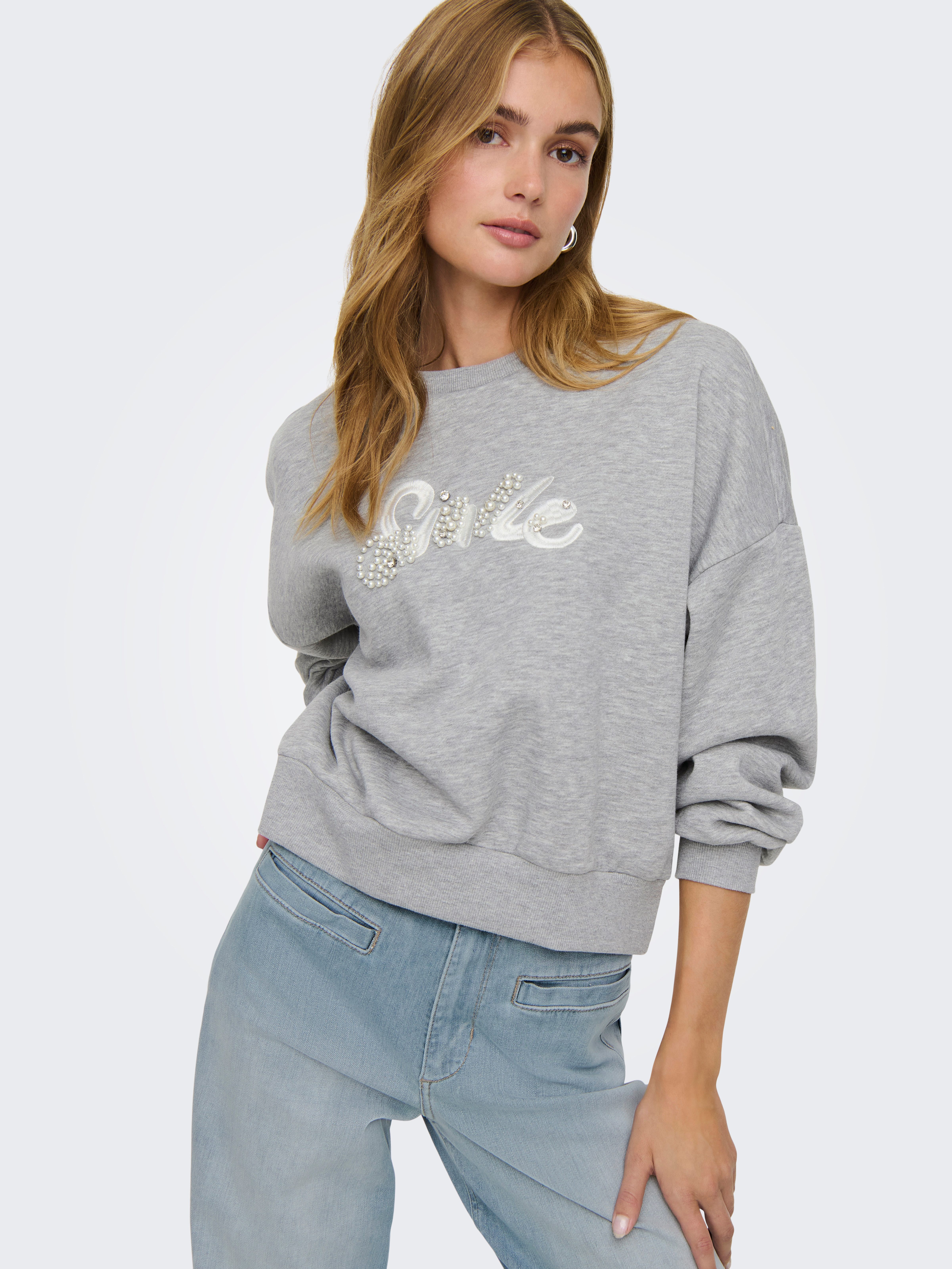 ONLY Sweatshirt ONLALMA L/S O-NECK DETAIL BOX CC UB SWT mit Zierperlen günstig online kaufen