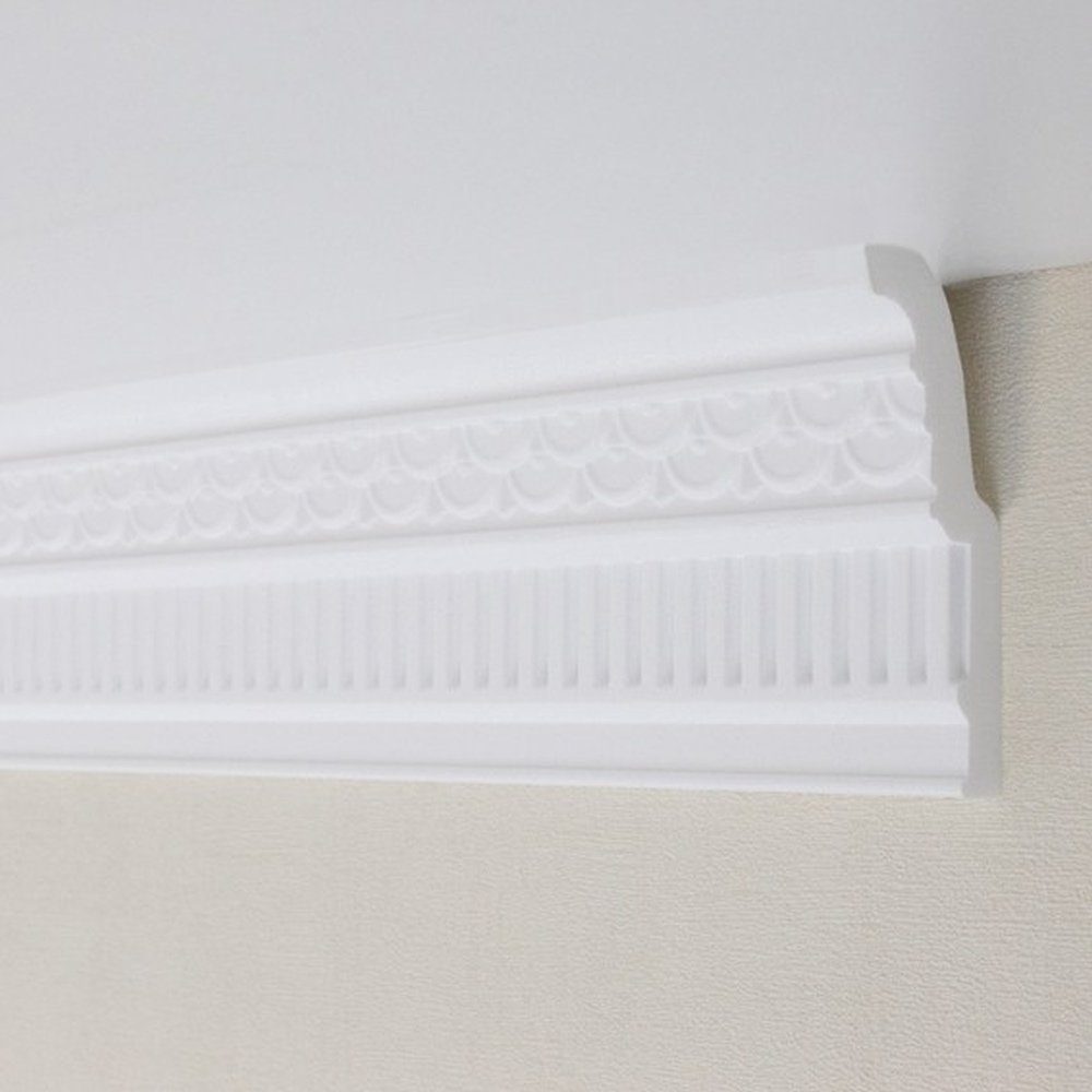PROVISTON Stuckleiste Polystyrol, 36 x 99 x 2000 mm, Weiß, Deckenleiste, Kleben, Polystyrol, 1-St.