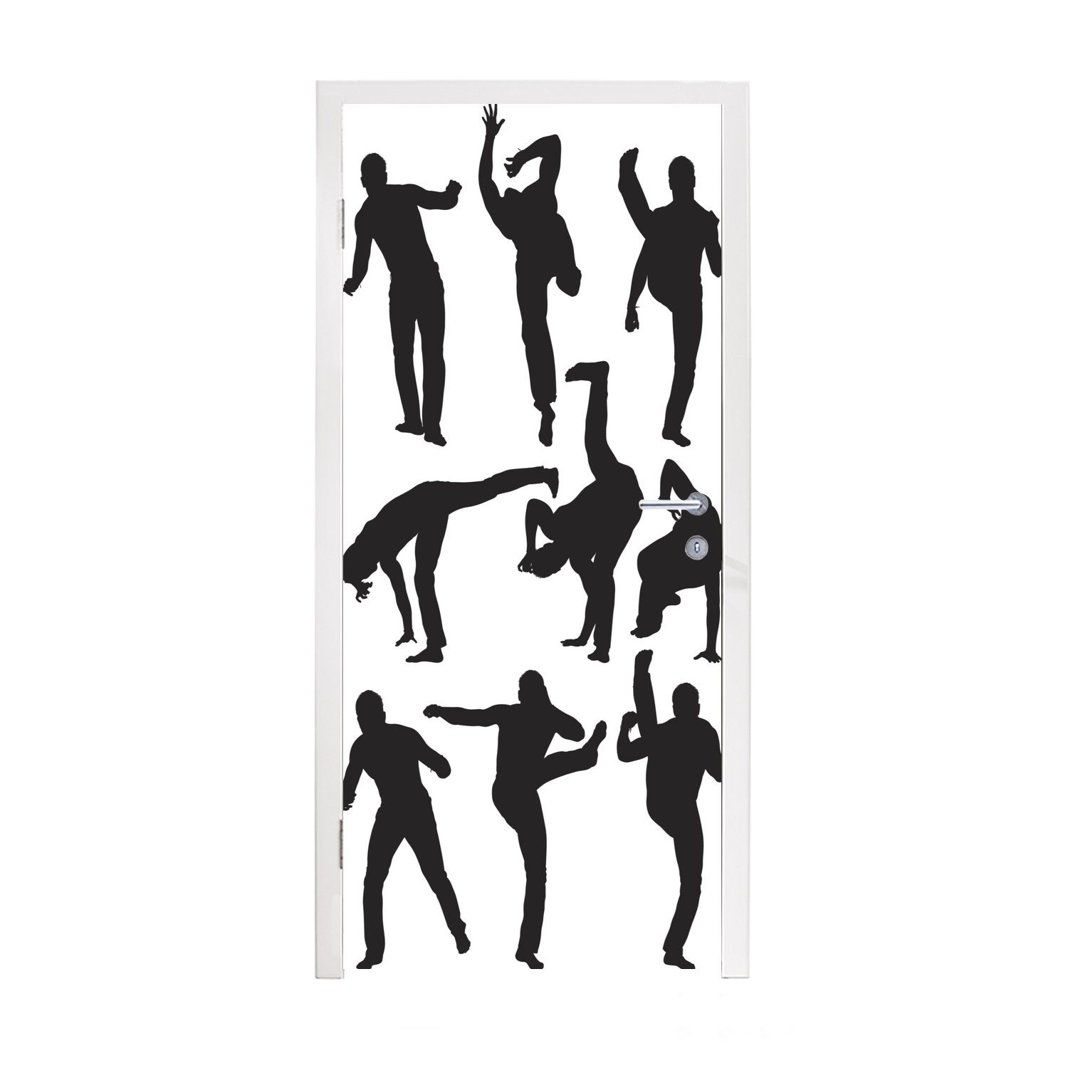 MuchoWow Türtapete Silhouetten eines jungen Mannes beim Capoeira, Matt, bedruckt, (1 St), Fototapete für Tür, Türaufkleber, 75x205 cm