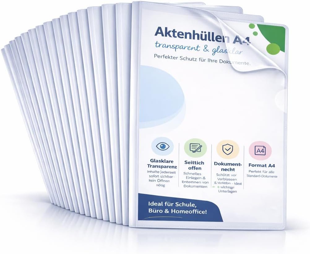 TK Gruppe Prospekthülle 50x Aktenhüllen A4 transparent – Seitlich offene Klarsichthüllen