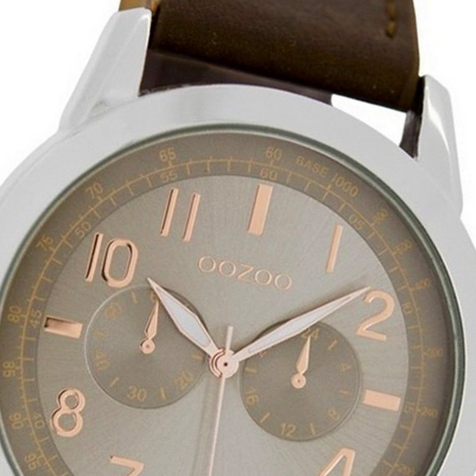 OOZOO Quarzuhr Oozoo Herren Armband-Uhr braun, Herrenuhr rund, groß (ca.  43mm) Lederarmband, Fashion-Style
