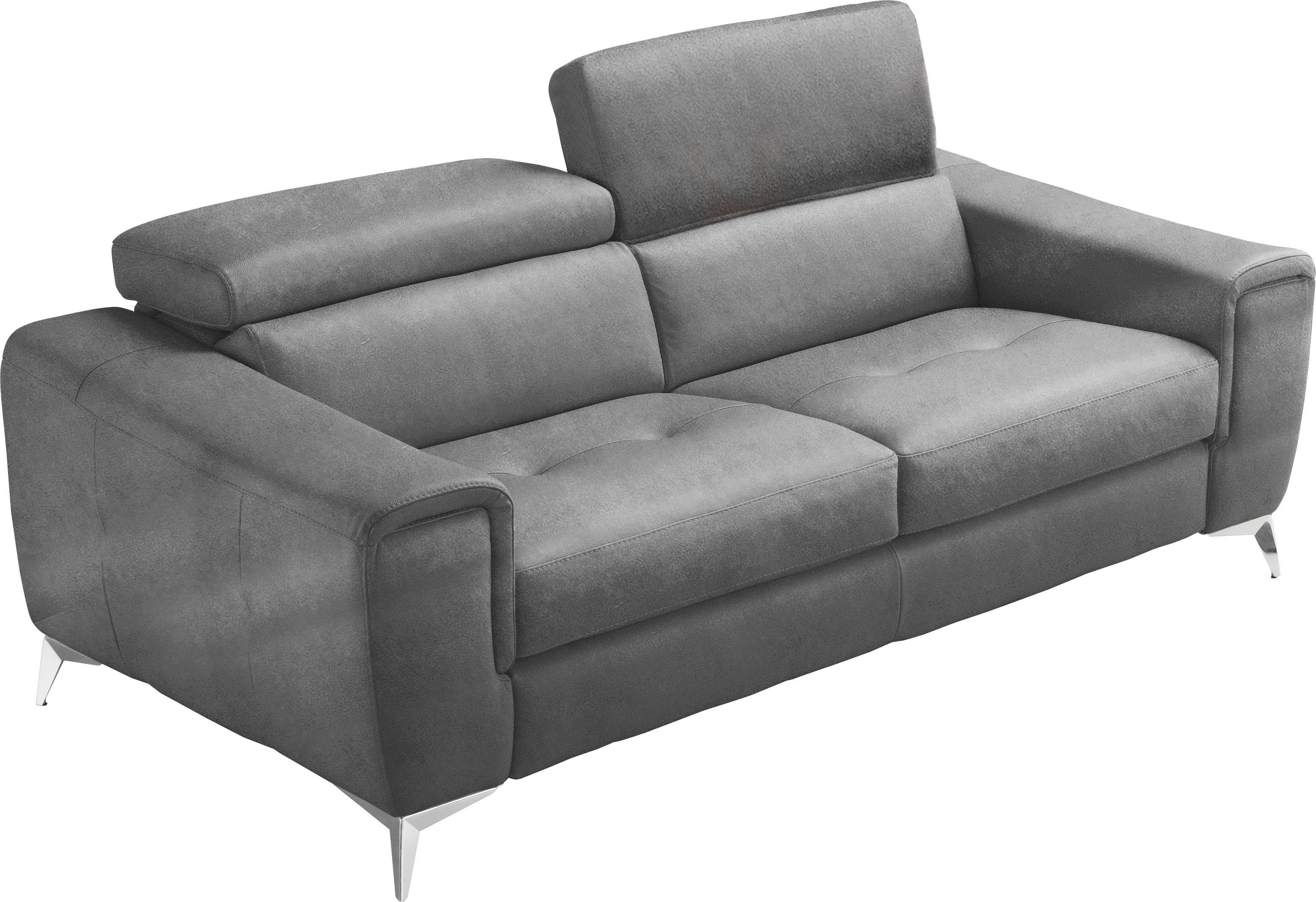 Egoitaliano 2,5-Sitzer Francine, Designsofa, Loungesofa, Breite 213 cm, Fußfarbe chrom, Designfuß, Luxus-Microfaser Lederoptik, smoke