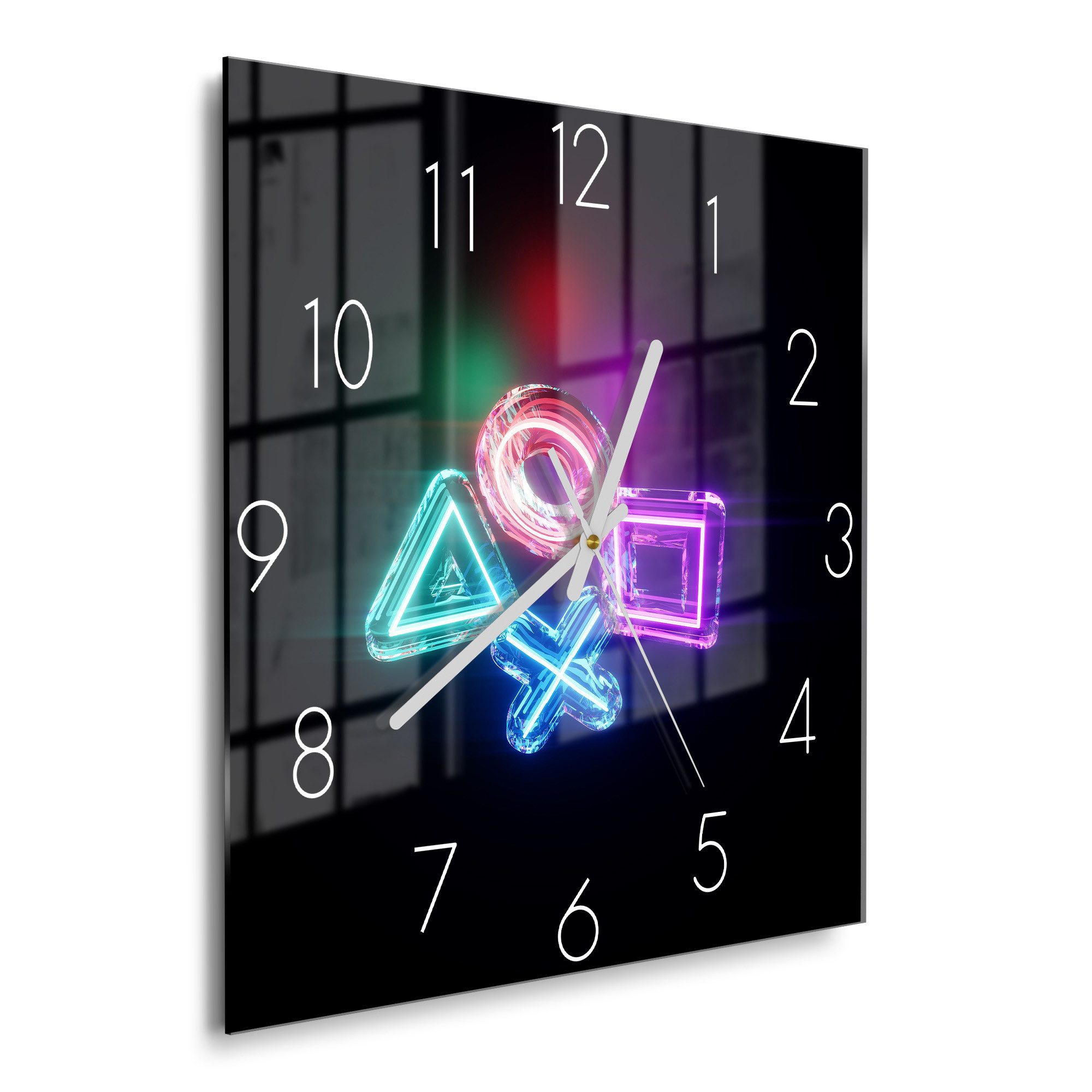DEQORI Wanduhr 'Neon Gaming Symbole' (Glas Glasuhr modern Wand Uhr Design K günstig online kaufen