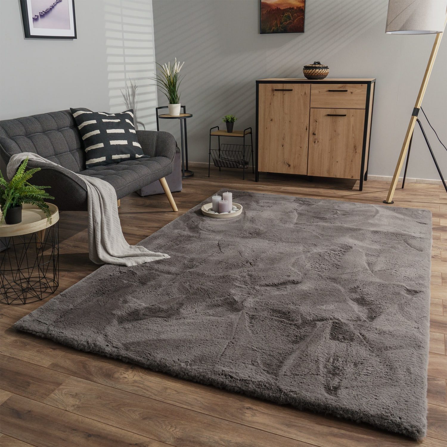 TT Home Teppich Diele, Esszimmer, Flur, Kinderzimmer, Schlafzimmer, Wohnzimmer, Rechteckig, Höhe: 39 mm, Wohnzimmer Hochflor Teppich Langflor Soft Kaninchenfell Fell Imitat We
