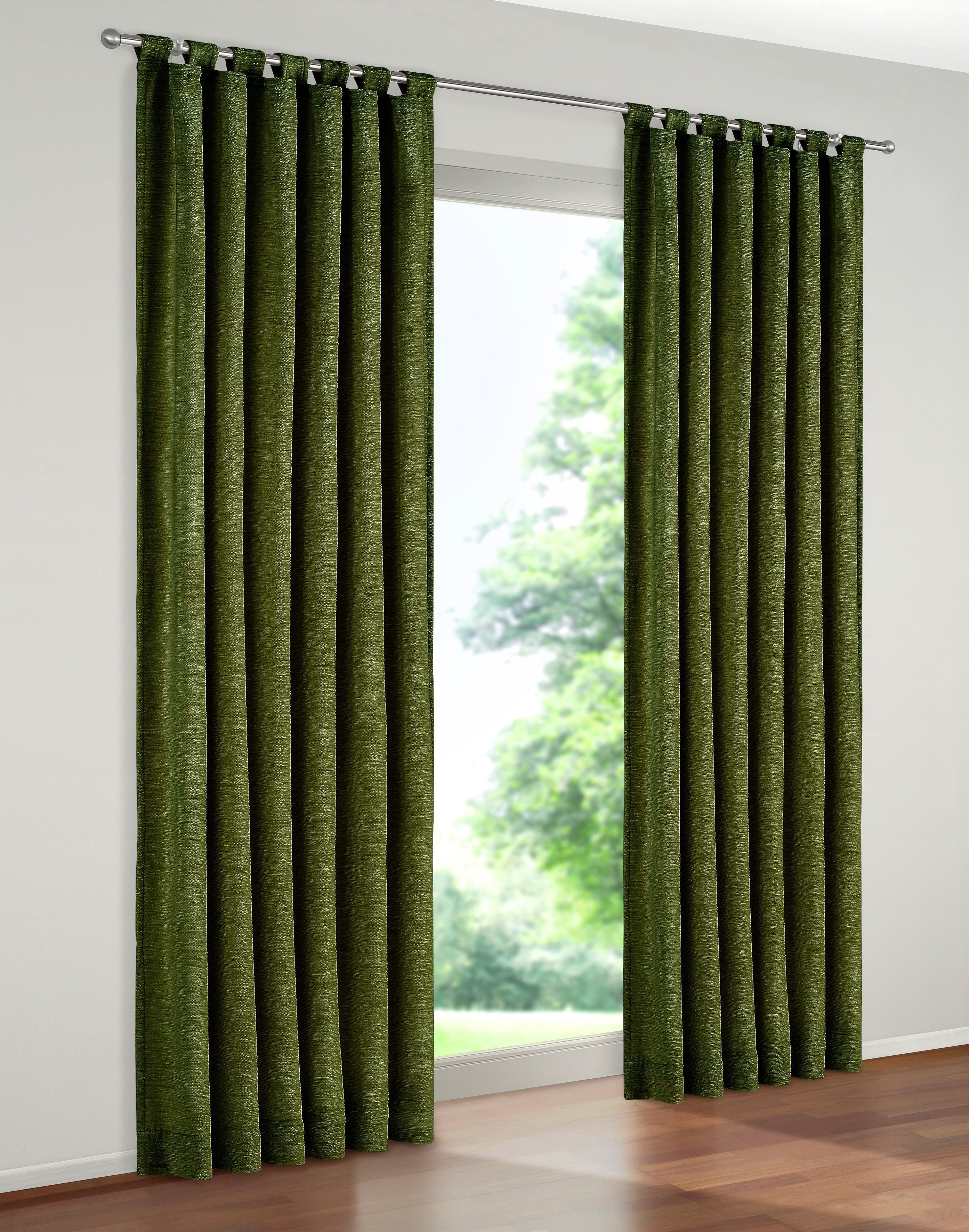 Vorhang Trondheim moosgrün (1 blickdicht, Chenille 328 g/m², St), Wirth, Schlaufen