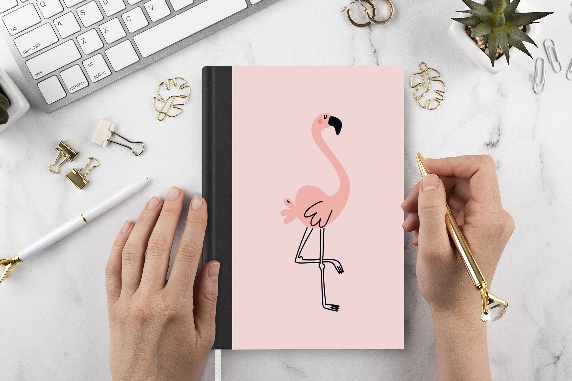 Rosa MuchoWow - Flamingo Notizbuch Merkzettel, Mädchen, 98 Notizheft, - Haushaltsbuch Kinder Illustration Journal, Tagebuch, A5, - - Handarbeit Seiten, -
