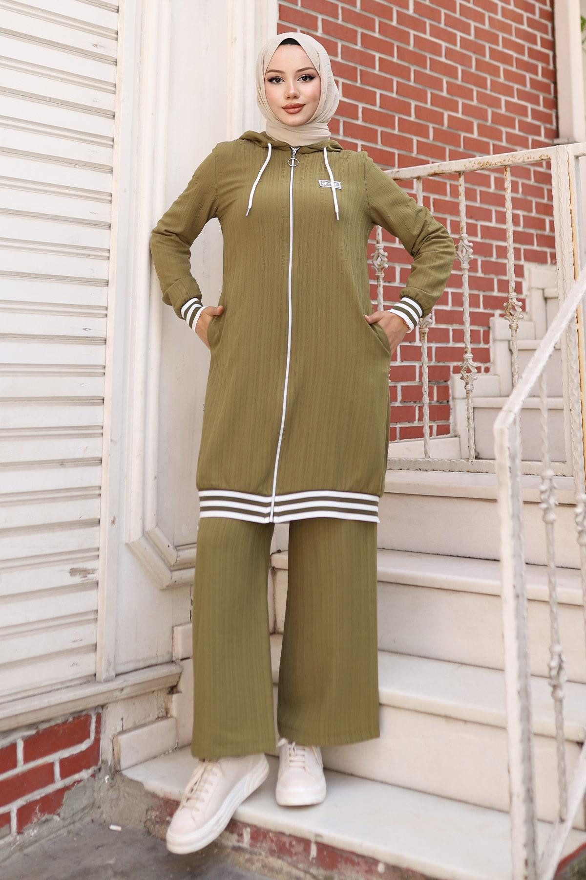 MODAMİHRAM Tunikakleid KleidReißverschluss Gerippter Anzug