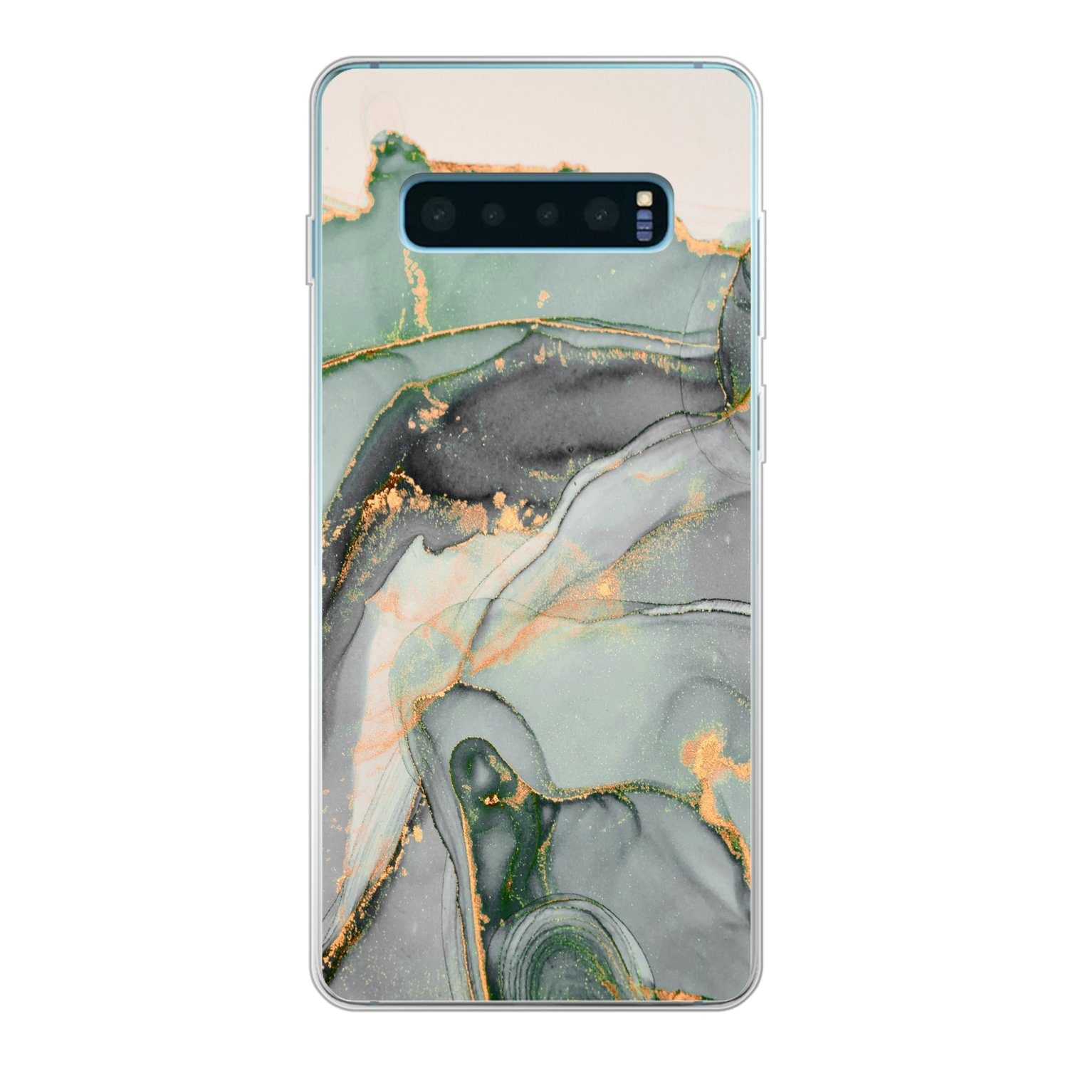 MuchoWow Handyhülle für Samsung Galaxy S10 Plus Gold - Marmor - Grün - Luxus - Glitzer - M, Phone Case, Silikon, Schutzhülle Dünn