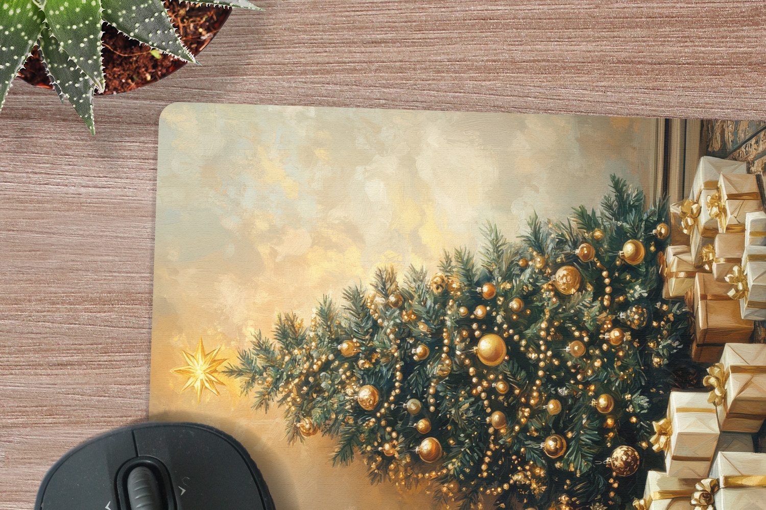 MuchoWow Mauspad Weihnachtsbaum - Geschenke - Gold (1-St), Büro für Tastatur und Maus, Mousepad Gaming, Desk Mat, 30x40 cm