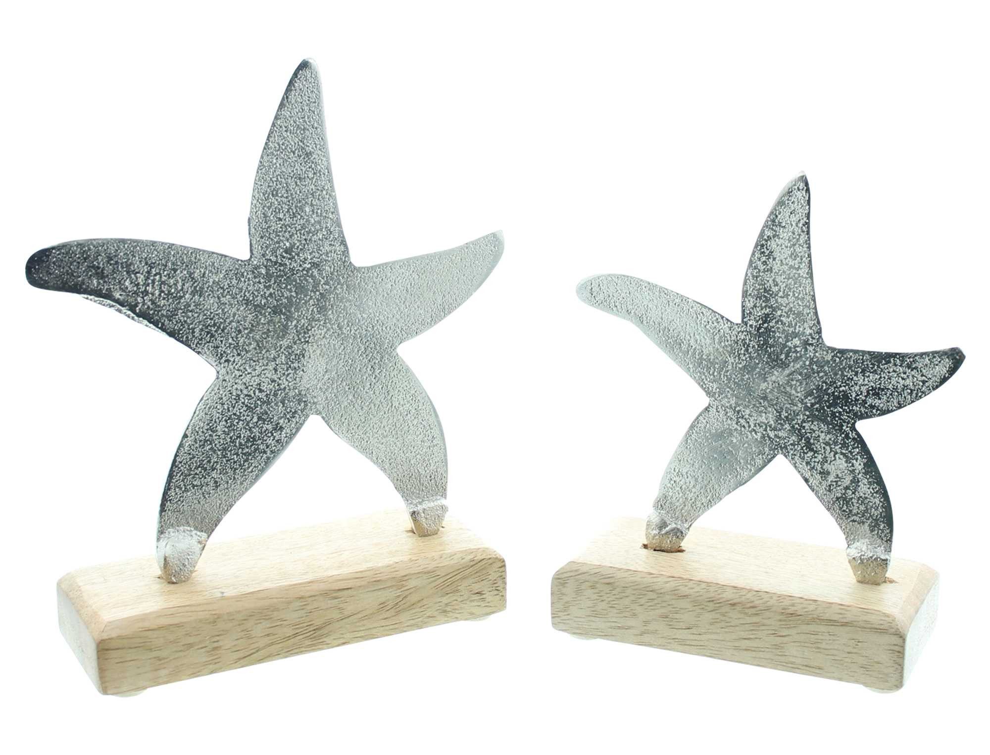 Dekoleidenschaft Dekofigur "Seestern" aus Aluminium, maritime Tischdeko, Sockel aus Mangoholz (im Set), Alu silber im Antik Design – Bild 4 von 4