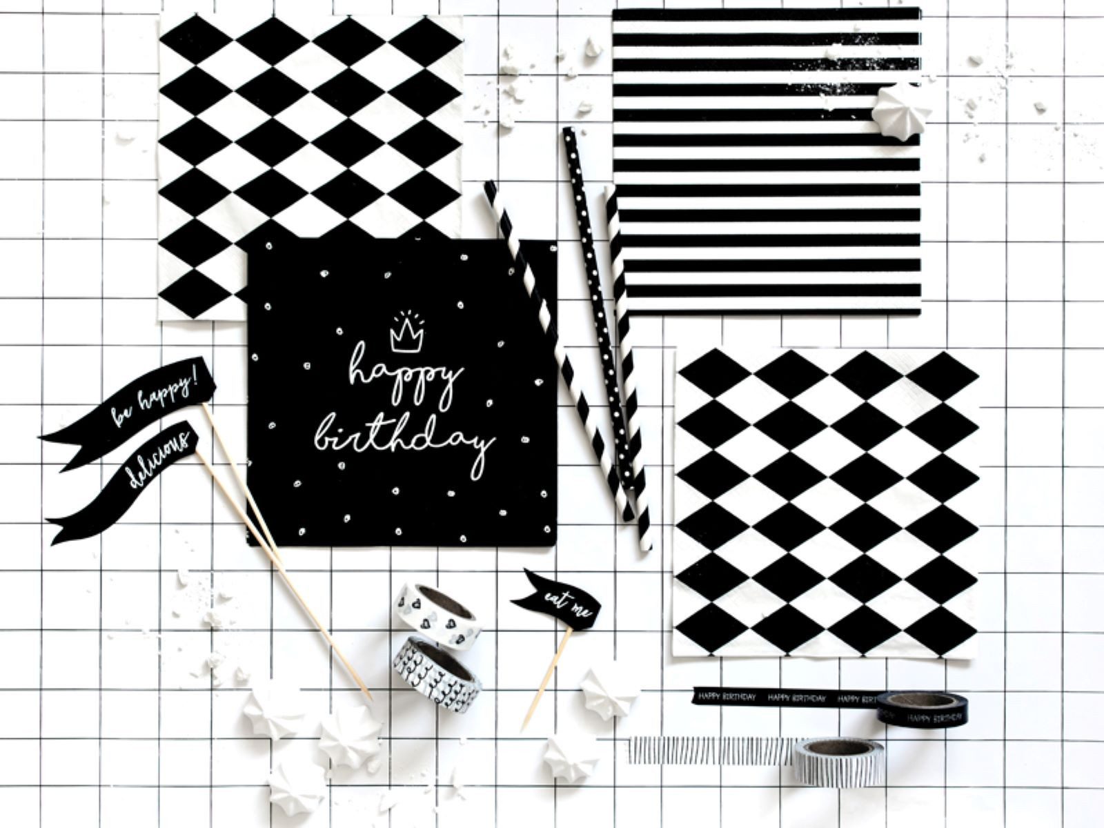 partydeco Papierserviette Servietten 'Stripe' 20Stk./33x33cm, Schwarz/Weiß