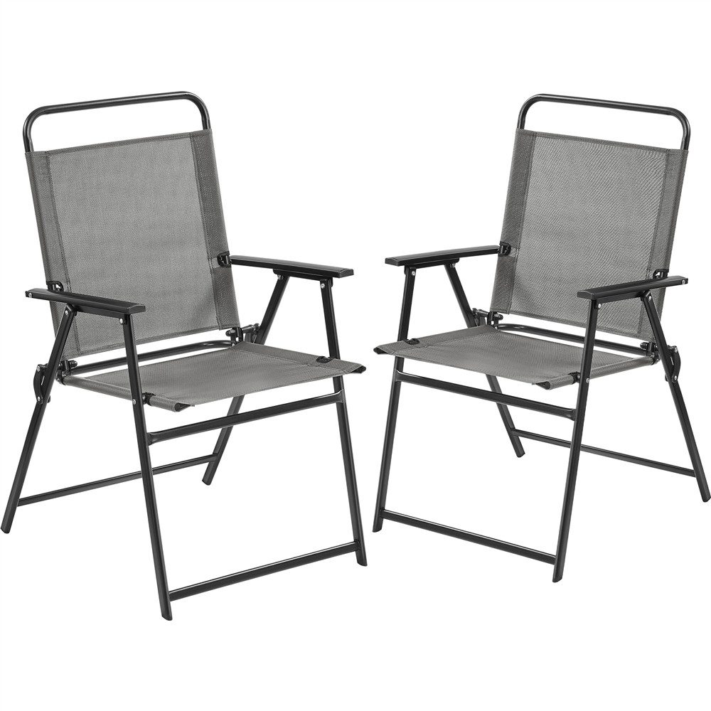 Yaheetech Klappstuhl Klappbarer Gartenstuhl aus Atmungsaktivem Texteline-Gewebe (2 St), 2er-Set Faltsessel mit Rückenlehne & Armlehnen mit je 100 kg Belastbar